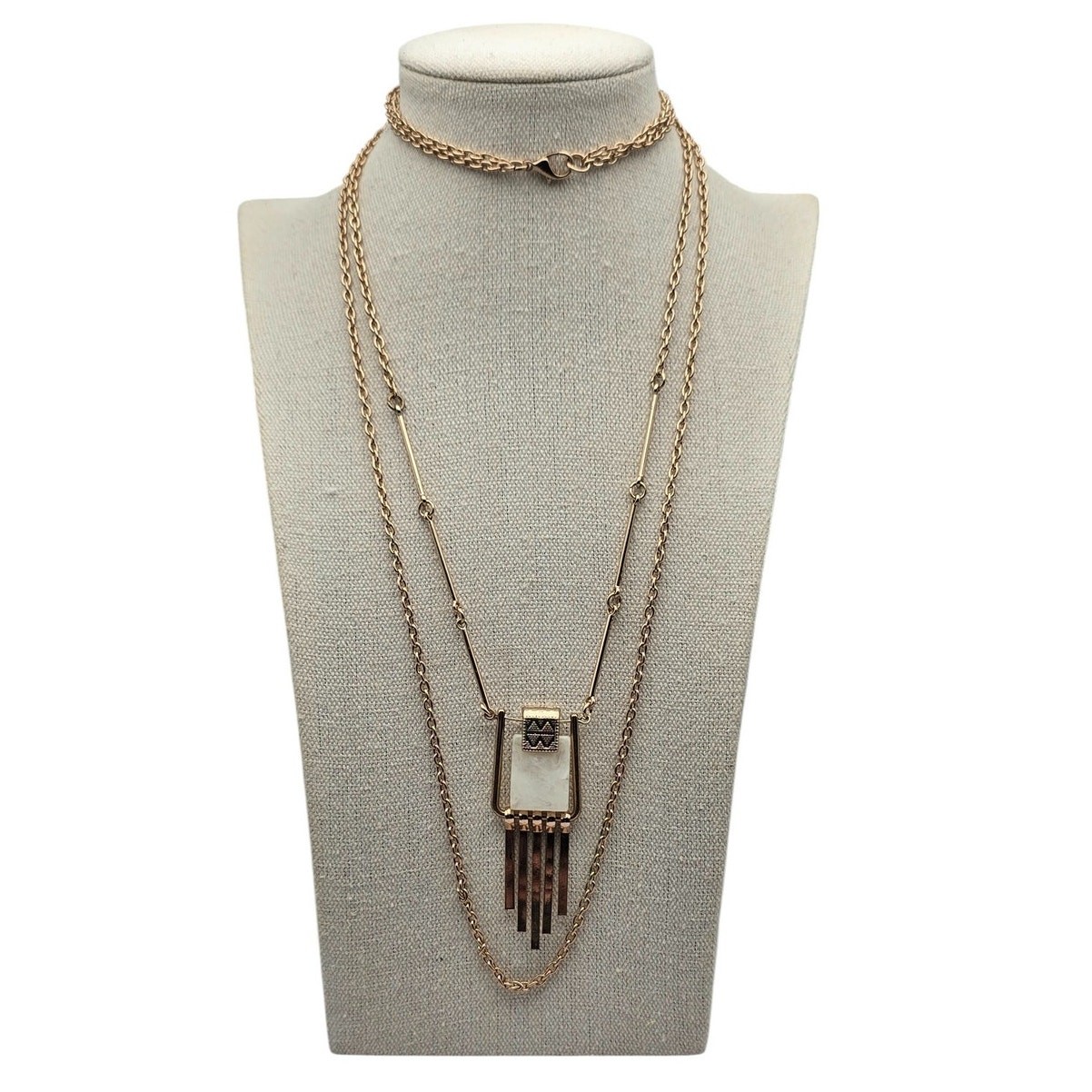 Fringe Layered Multi-Strand Geometric Pendant Vintage Necklace