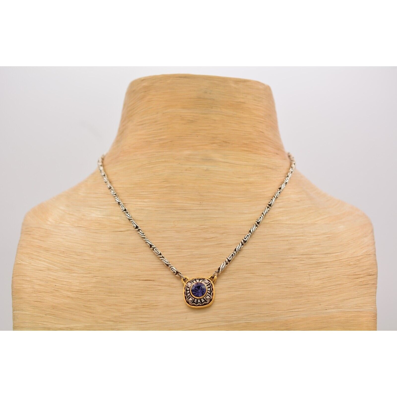 1928 Vintage Crystal Necklace Purple Rhinestone Silver Gold Signed 1990s BinAU