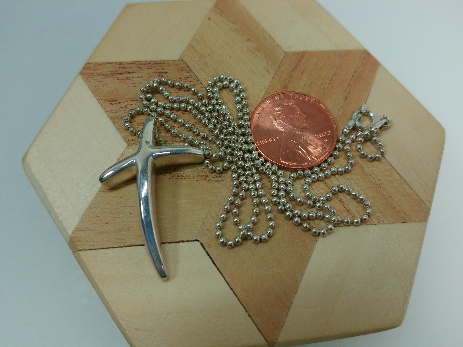 Vtg Modernist Religious Angled Cross Pendant Sterling Silver Chain 22″ Necklace