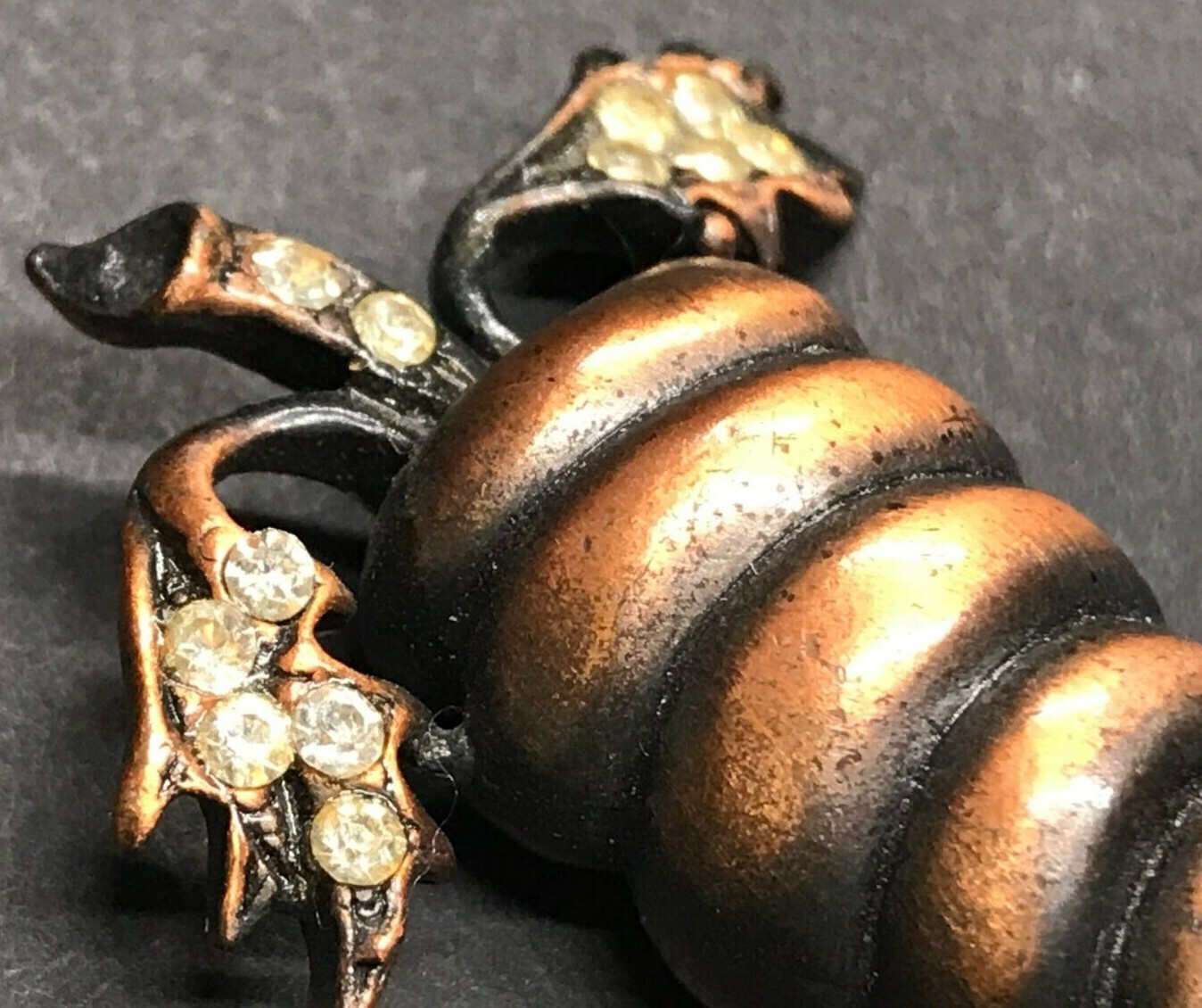 Vintage Copper Carrot Brooch Rhinestone Lg. Sculptural Garden Easter Bunny Food