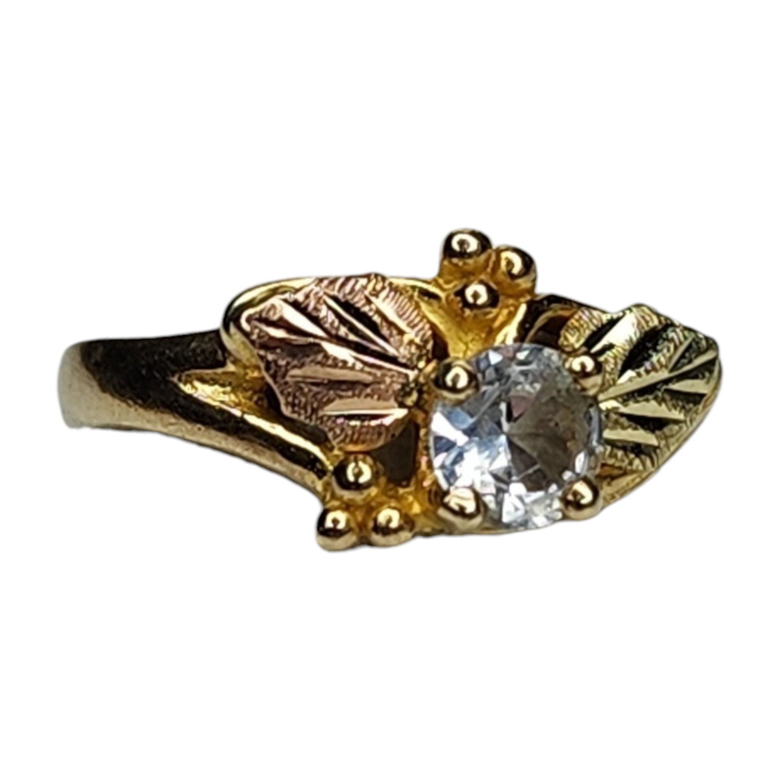 Vintage 10KT Black Hills Gold Clear Topaz Ring Size 6.25 Signed L