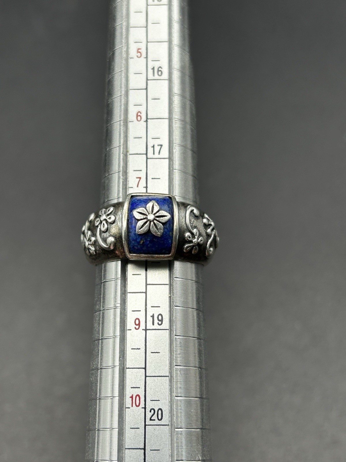 Sterling Silver Coleman CCO Chip Inlay Lapis Flower Size 8 – 7g