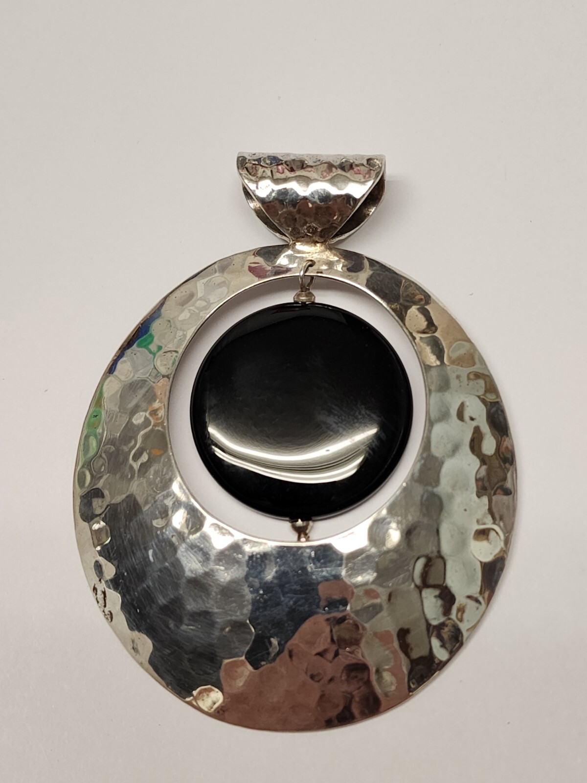 Large Dominique Dinouart 925 Silver Pendant Hammered Onyx Dangle Accent Vintage
