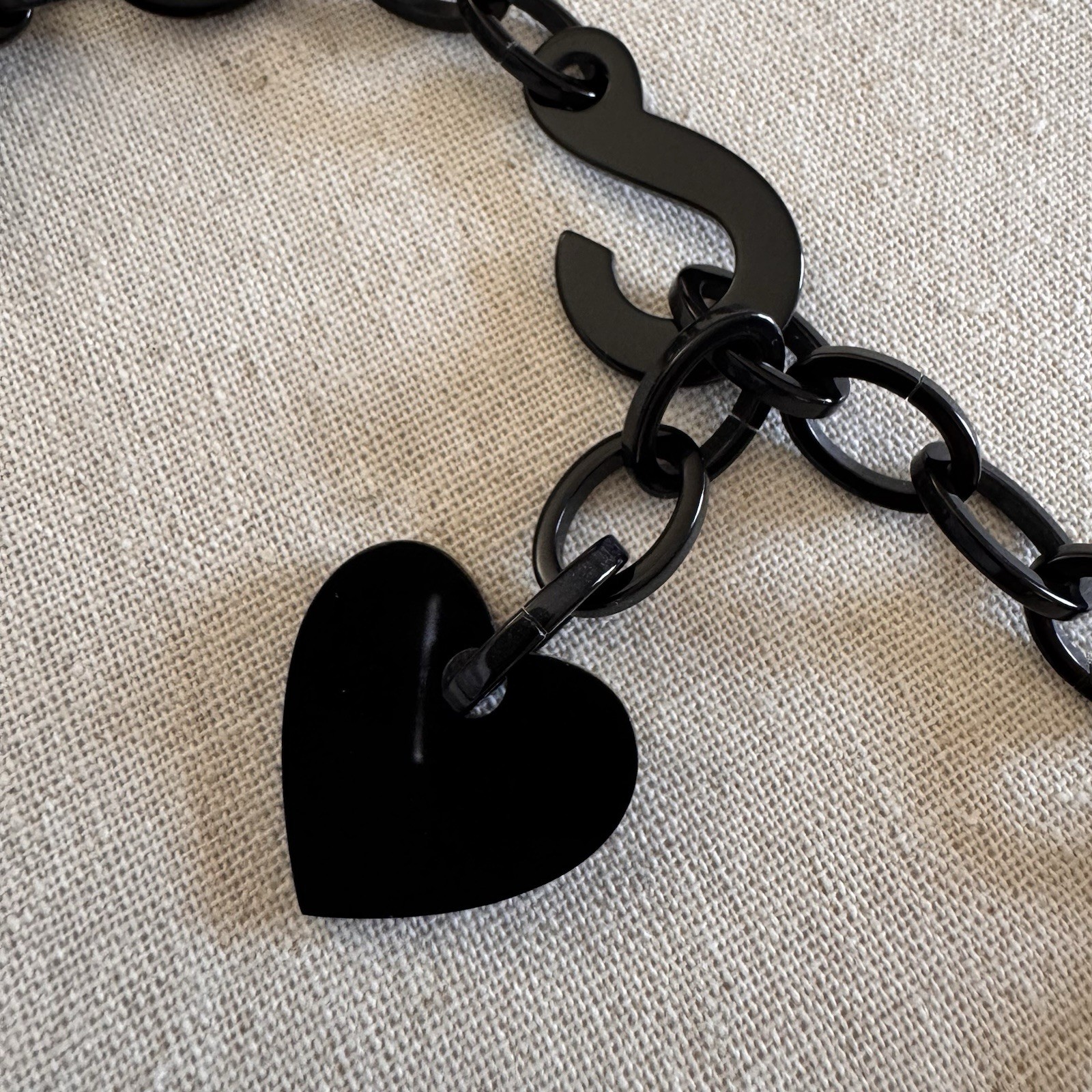 Vintage Marion Godart Large Dangling Black Hearts Statement Necklace 22″