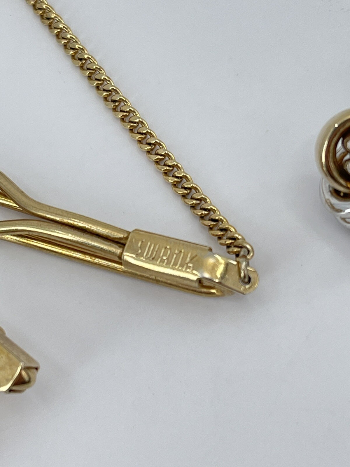 Swank cufflinks and tie clip set gold and silver tone knot bullet back