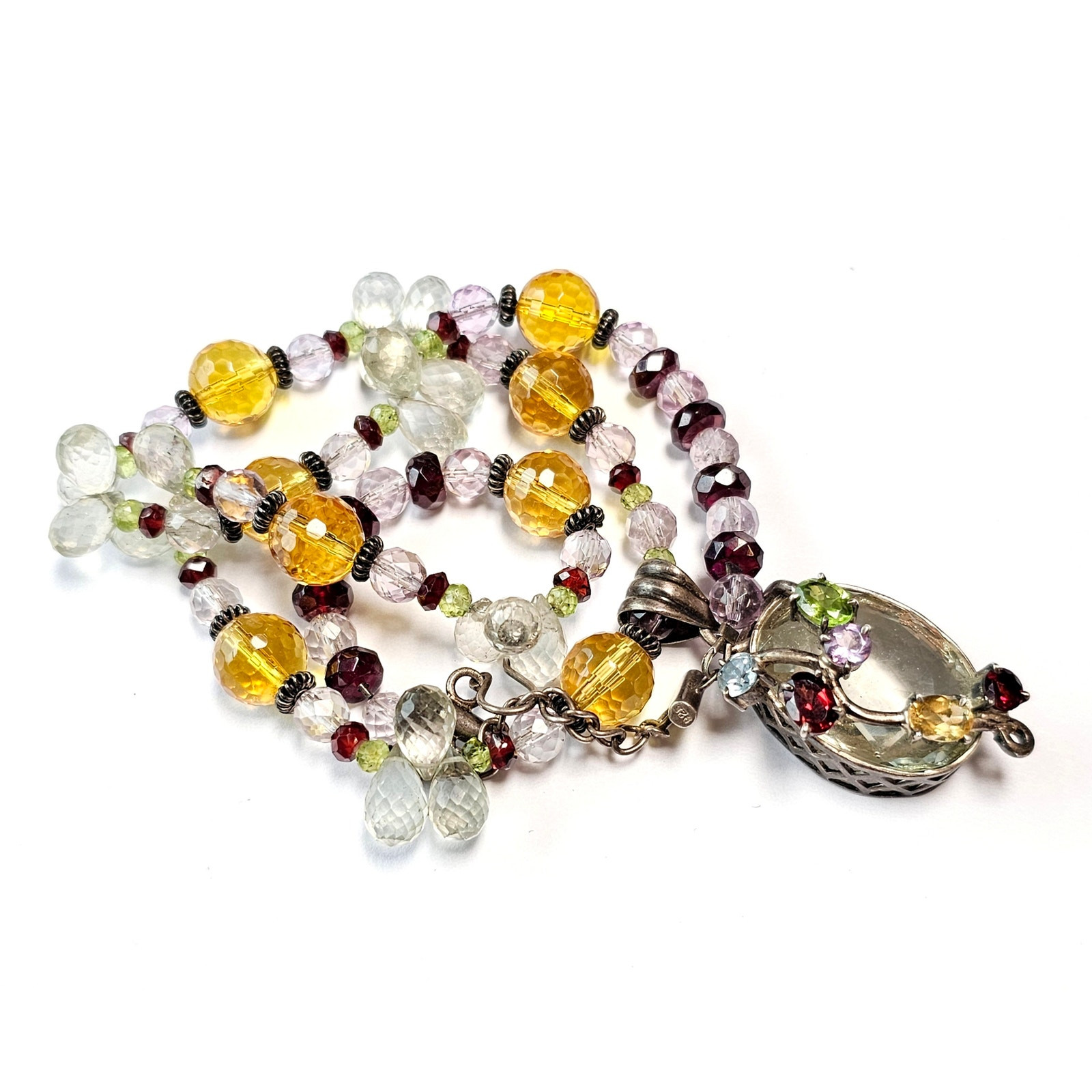 Vintage Sterling Silver Multi-Gemstone Necklace, 20 1/4″