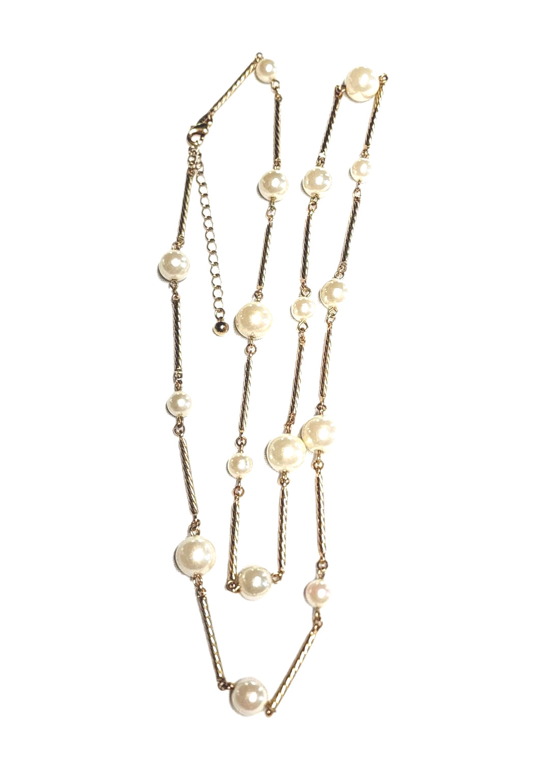 VTG AVON SH Gold Tone Twisted Bar Link & Cream White Faux Pearl Station Necklace