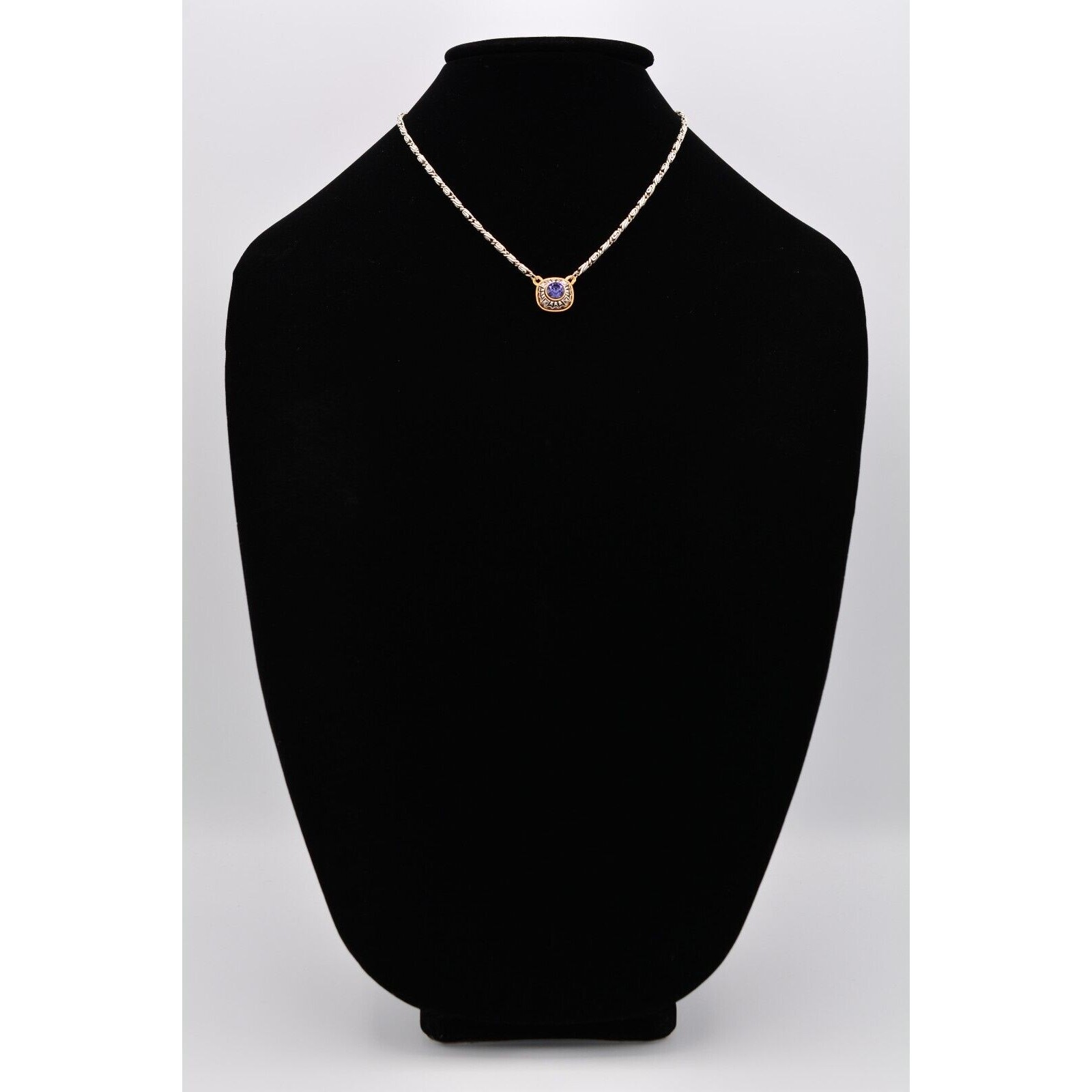 1928 Vintage Crystal Necklace Purple Rhinestone Silver Gold Signed 1990s BinAU