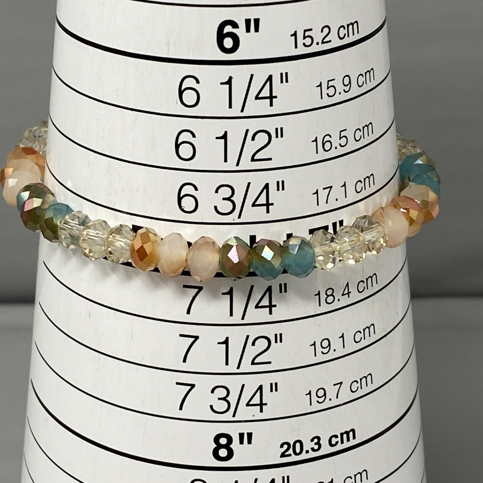 Glass Beaded Bracelet Blue Brown Clear Fire Polished Faceted Stretch Elastic 7″