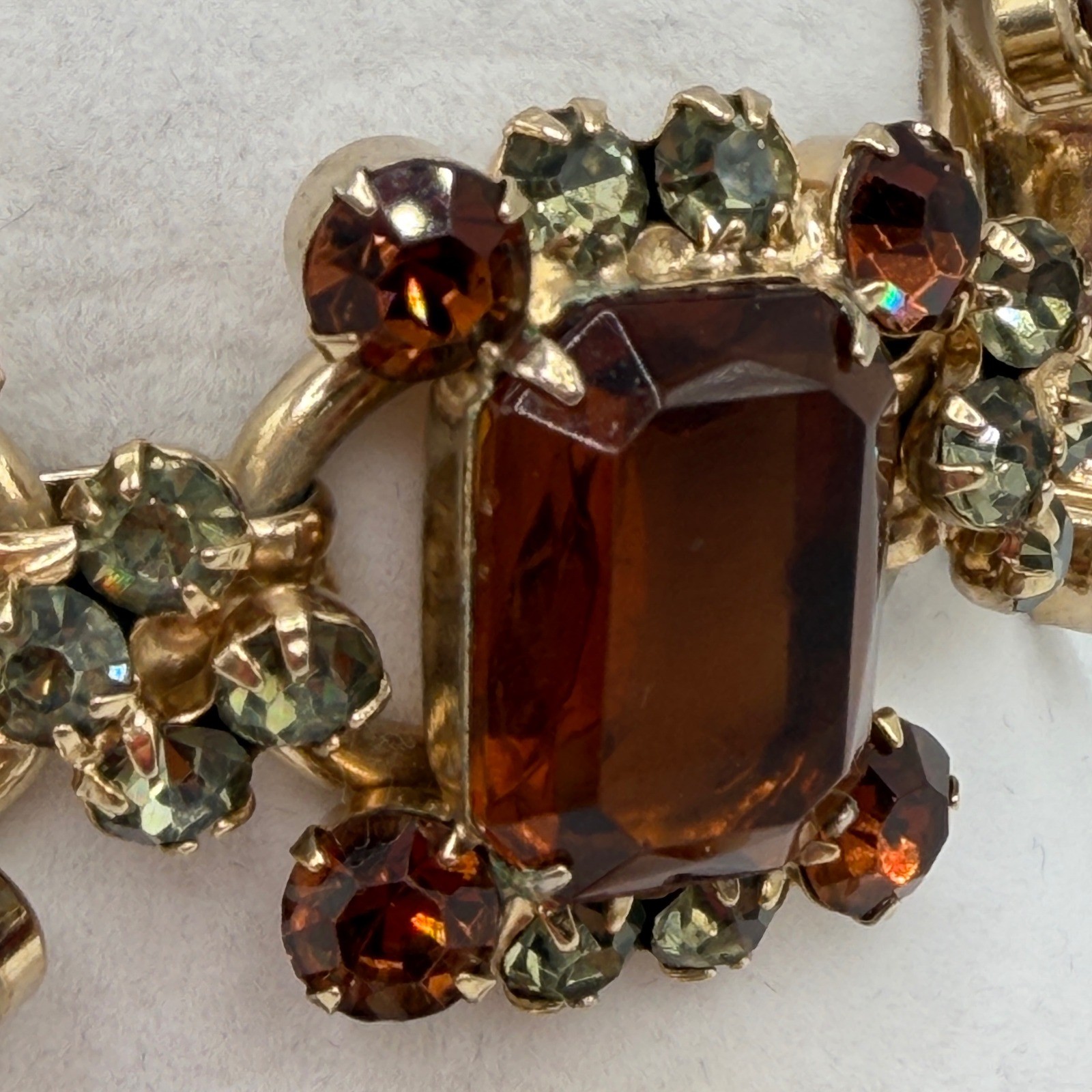 Juliana Elster & DeLizza VTG Smoky Topaz Rhinestone Bracelet and Earrings Set