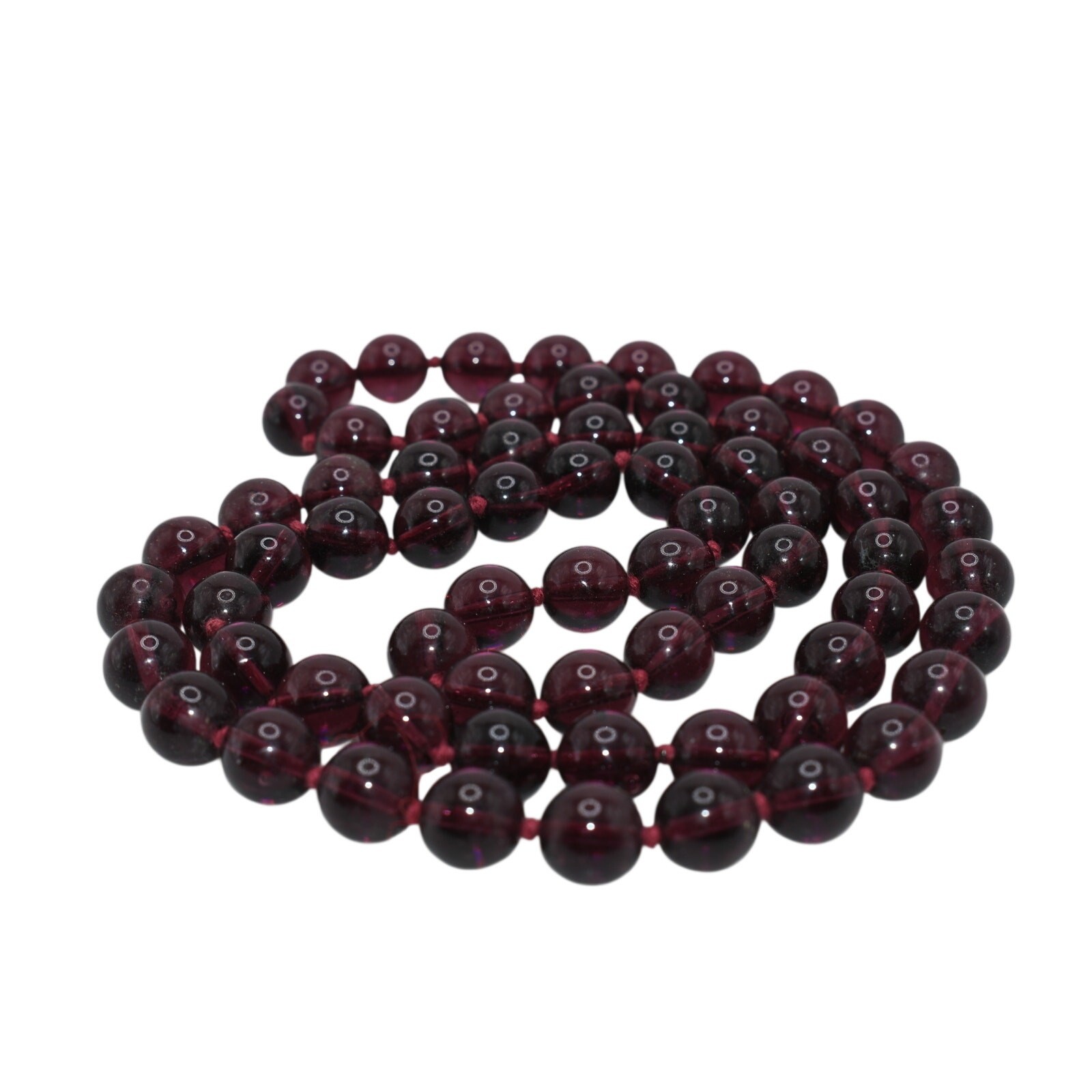 Vintage Purple Glass Bead Necklace Hand Knotted 30” No Clasp Long Strand