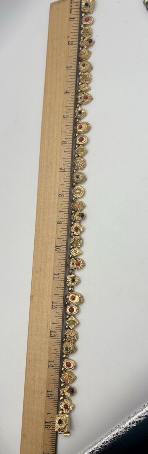 RARE Vintage Unsigned Goldette Victorian Revival Sliding Charm Necklace 16″
