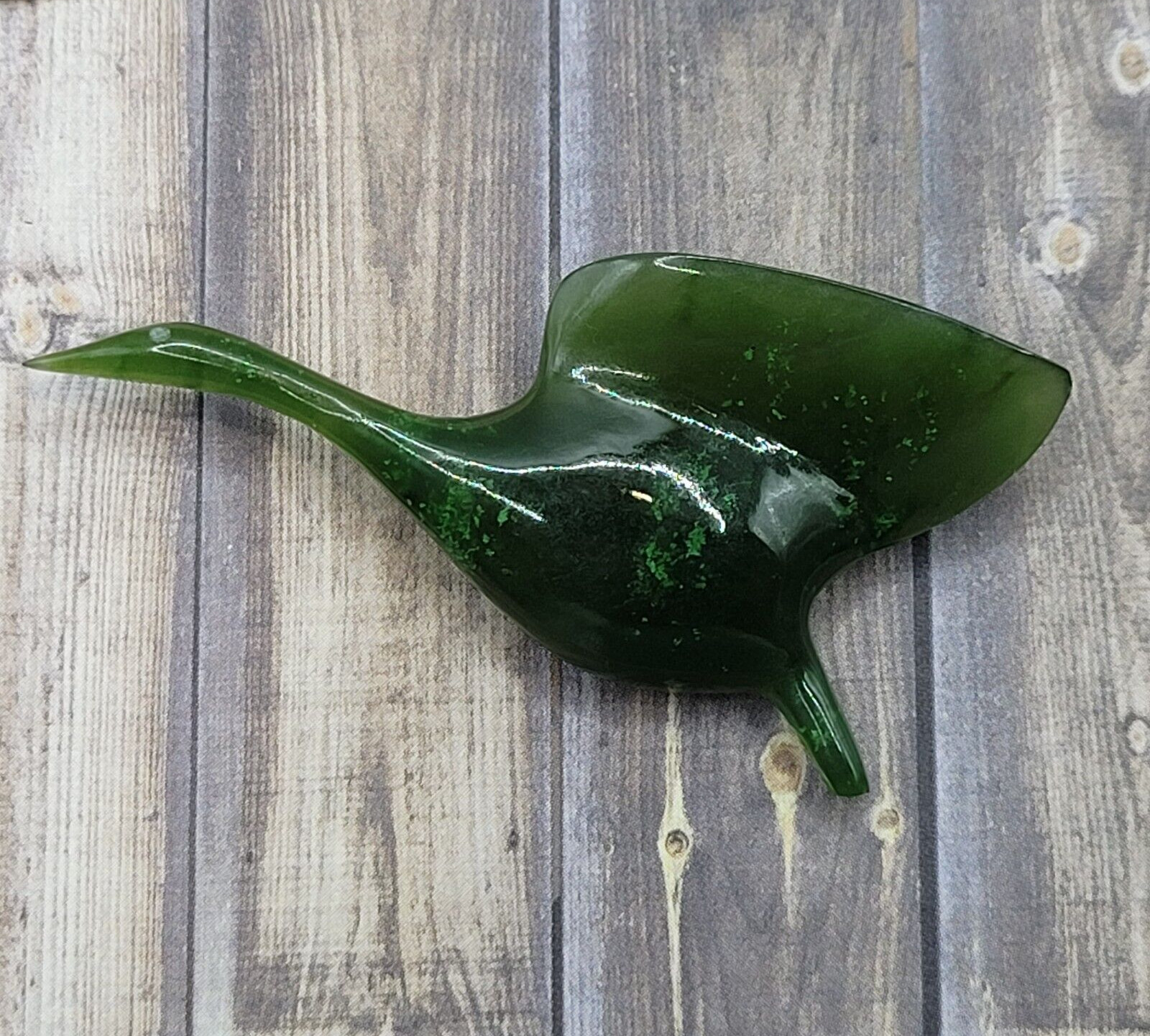 NW Snow Goose Snowgoose Dark Green Jade Brooch Pin Vintage Coldwater Creek 1980s
