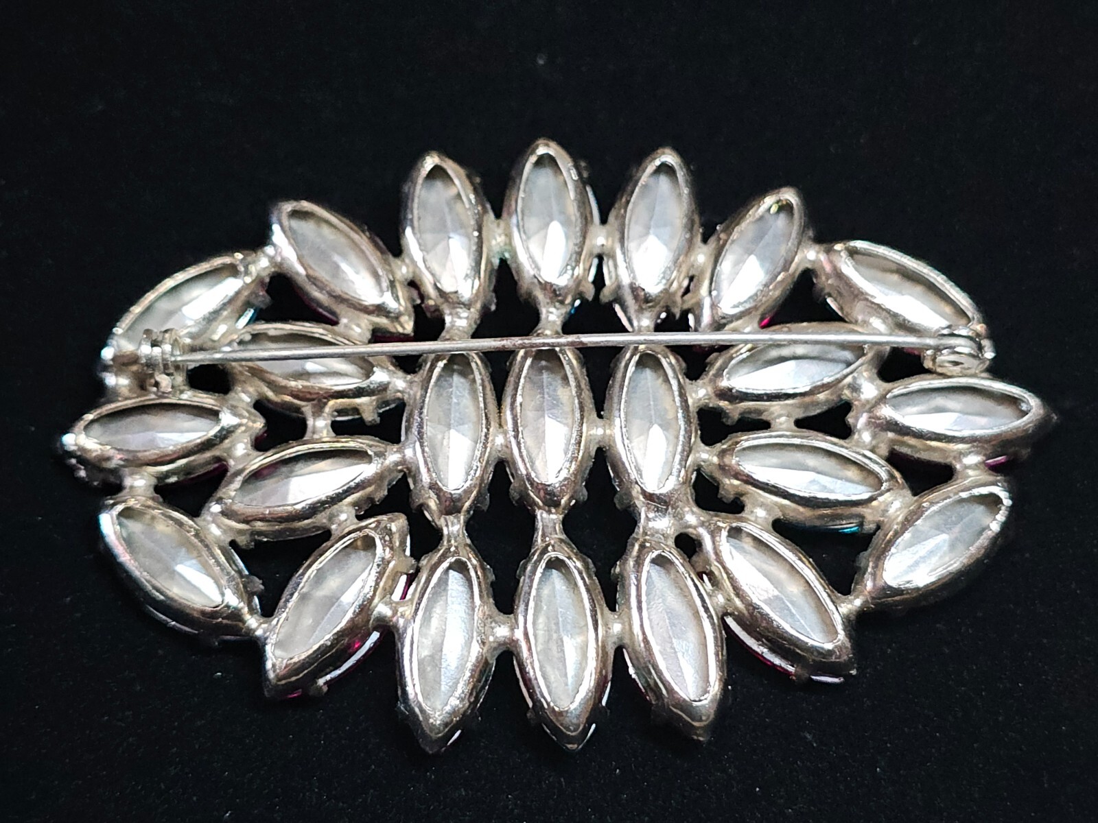 Vtg Neon Pink and Blue 3″ Rhinestone Brooch Pin