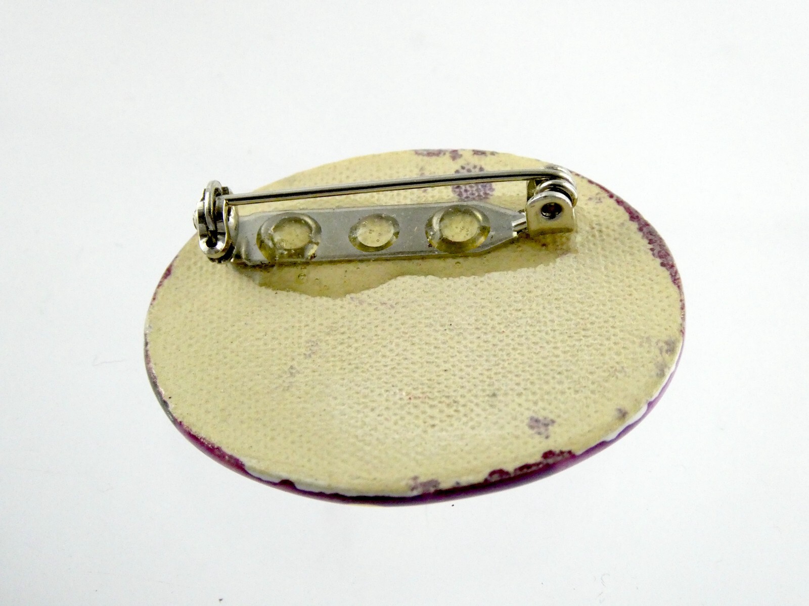 Vintage Unsigned Ceramic Brooch Faux Pearl Purple and Blue Gold Accent Pin 9.2g