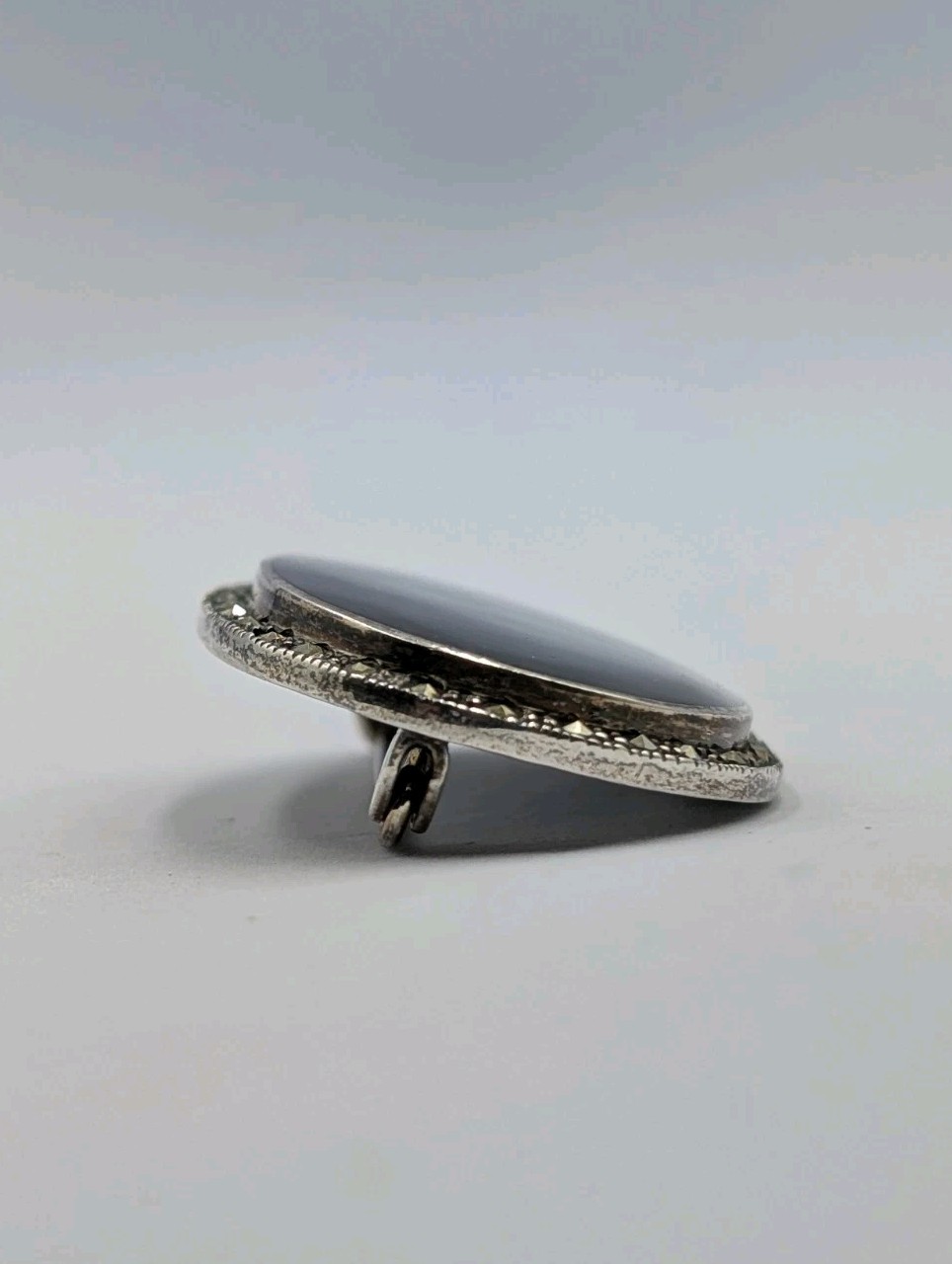 MYG Vintage Sterling Silver Oval Abalone Shell & Marcasite Stone 925 Pin Brooch