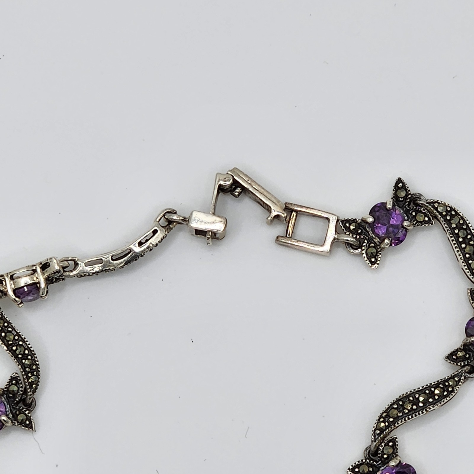 Charles Winston CW 925 Sterling Silver 43g Amethyst Marcasite Statement Necklace
