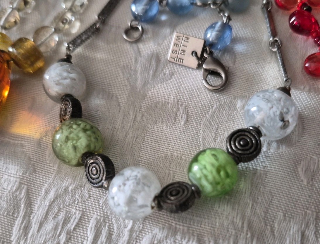 Vintage Crystal Glass Stone Bead Jewelry Lot Abalone Millefiori Necklace Earring
