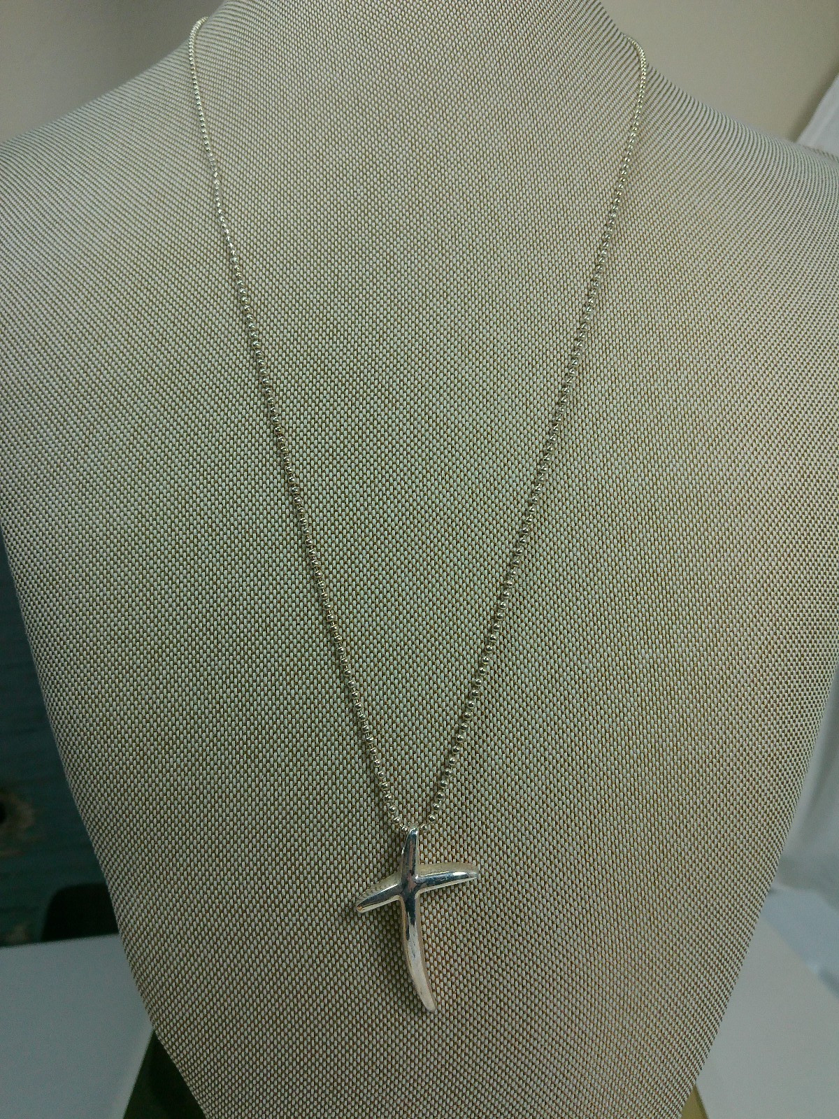 Vtg Modernist Religious Angled Cross Pendant Sterling Silver Chain 22″ Necklace