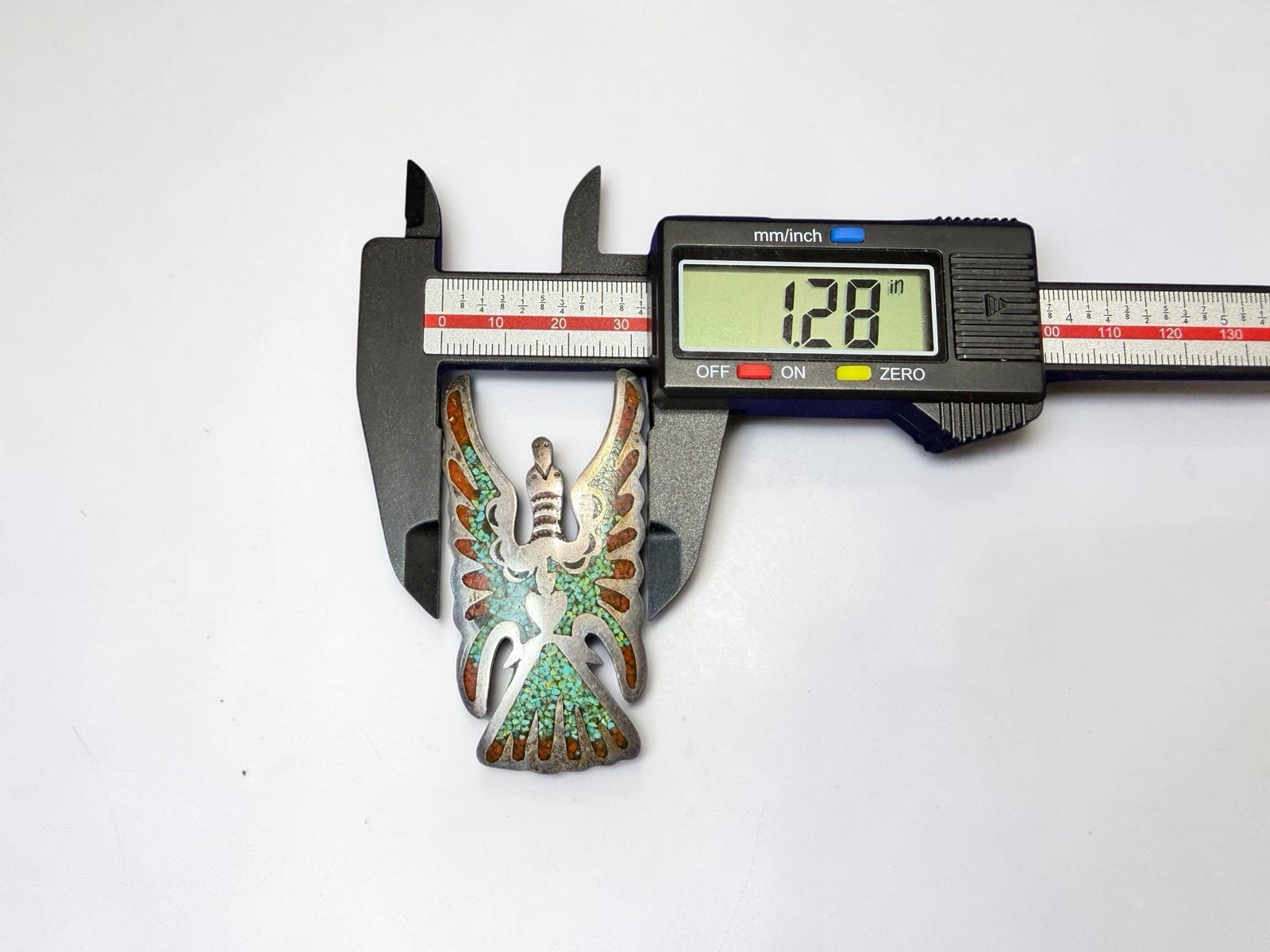 Navajo Juan T. Singer JTS Sterling Silver Turquoise Coral Thunderbird Pin Brooch