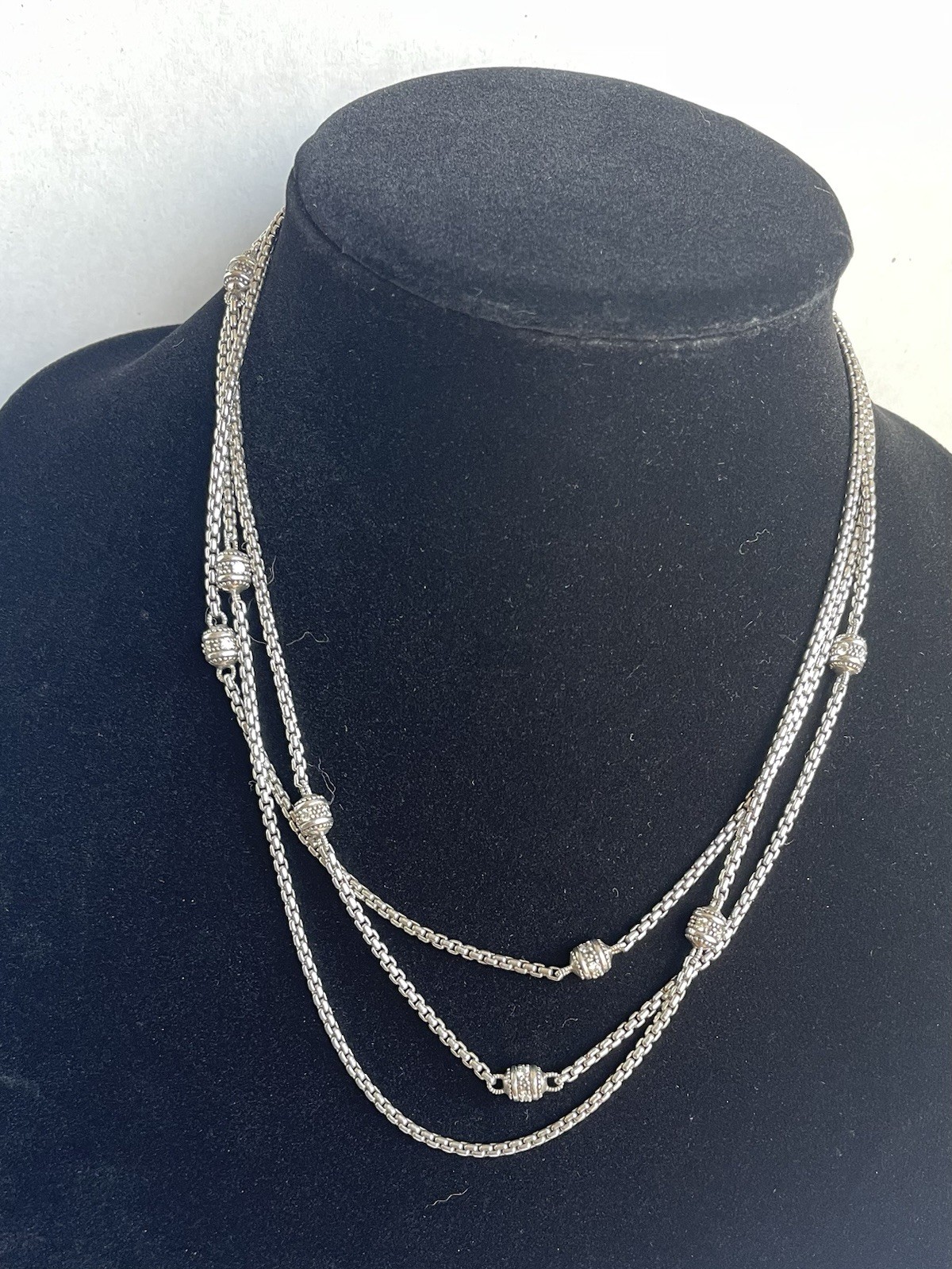 Judith Ripka Sterling Silver 925 & CZ Round Stations 3 Strand Necklace 56g Nice!