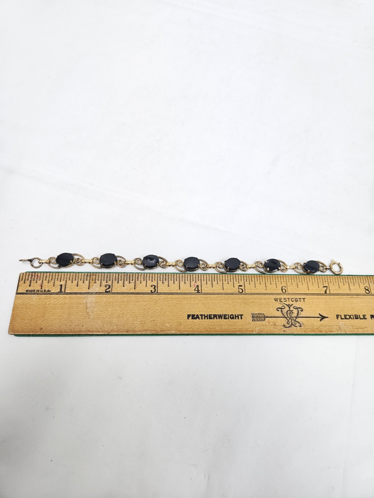 Vintage 12K Gold Filled Brooch/Pin & Bracelet Set Burt Cassell Onyx Stones