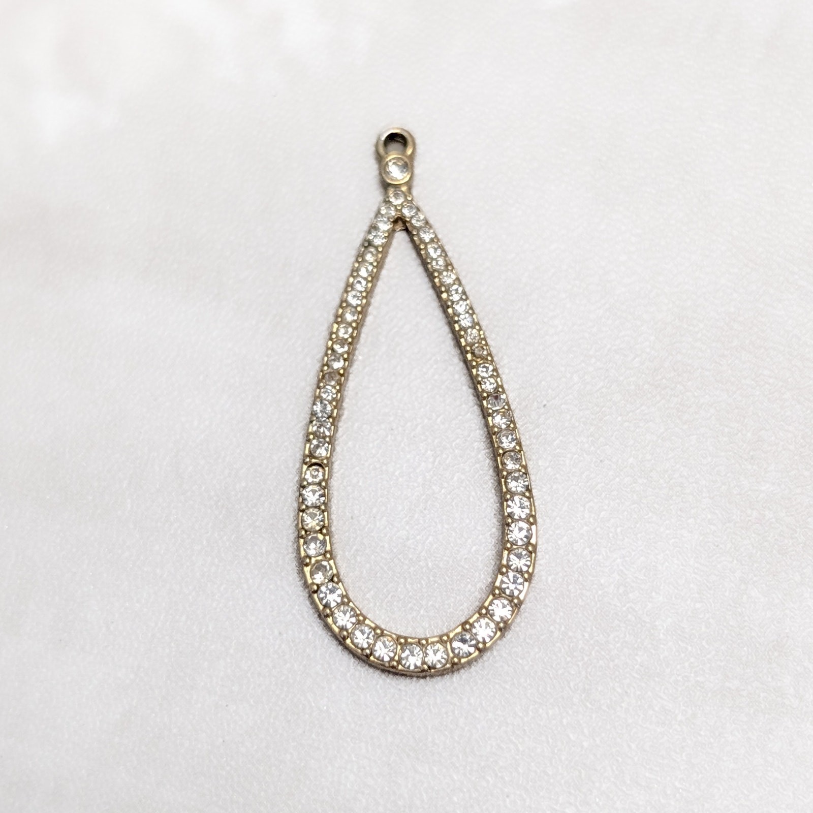 Vintage Pendant Gold Tone with Clear Gems Elongated Shape – No Chain Included