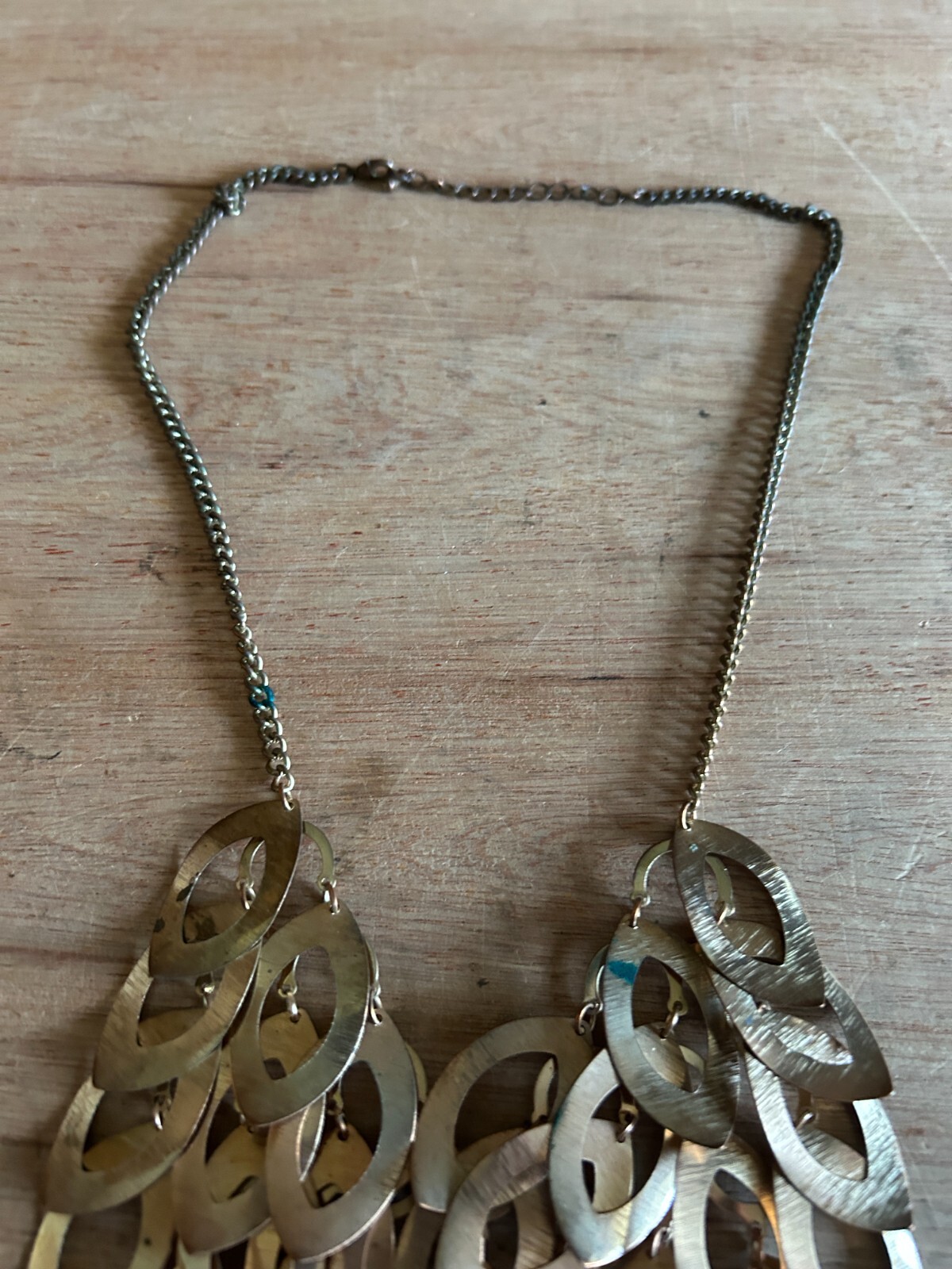 Bib Necklace Overlapping Dangling Layered Costume Teardrop Brass Tone Vintage