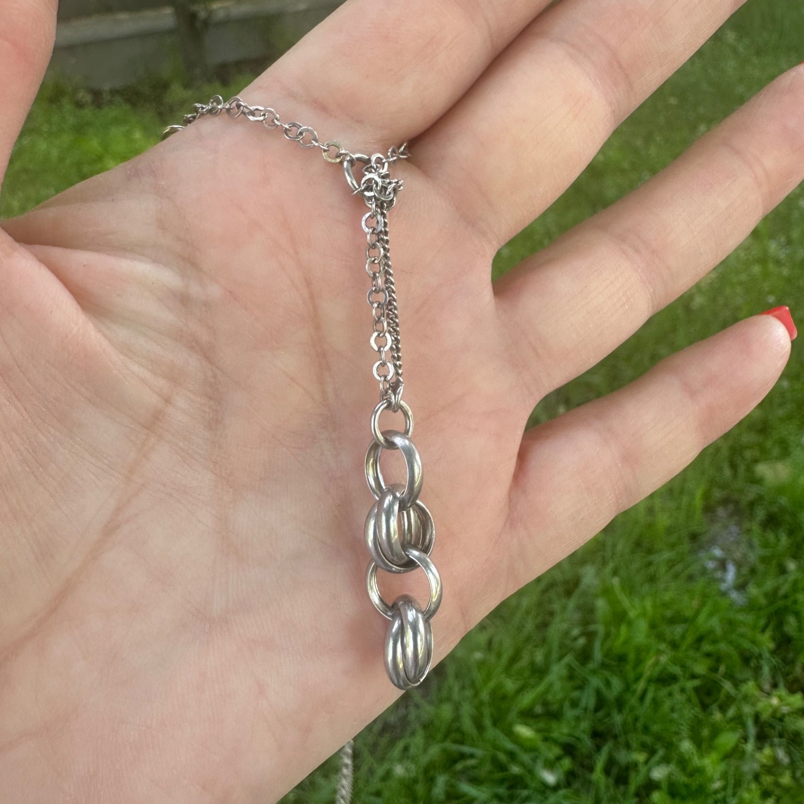 Vintage Italian Sterling Silver Lariat Double Link Rolo Chain Statement Necklace