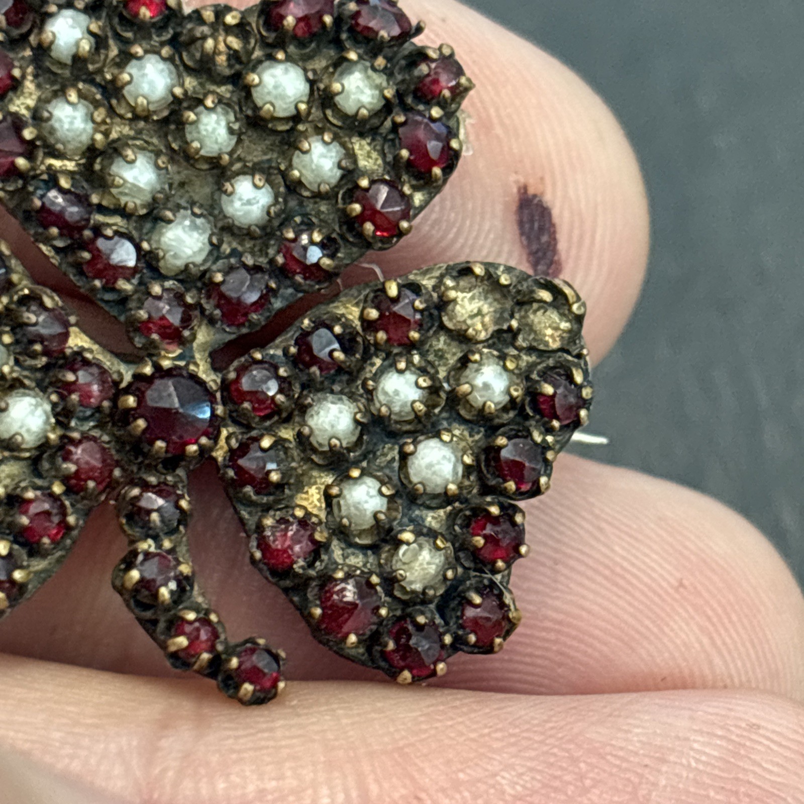 Mine Cut Bohemian Garnet Pendant Brooch Shamrock For Repair Mz