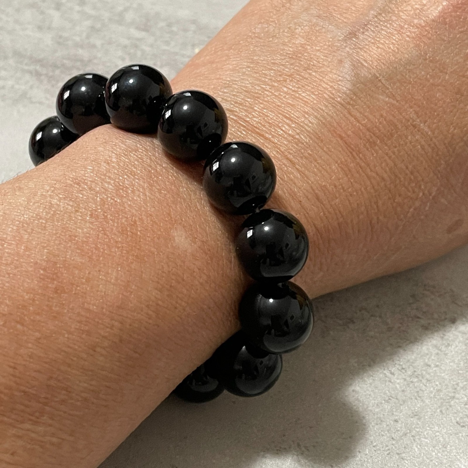 Vintage Sterling Silver Square Clasp Black Onyx Polished Bead Bracelet 6″ Small
