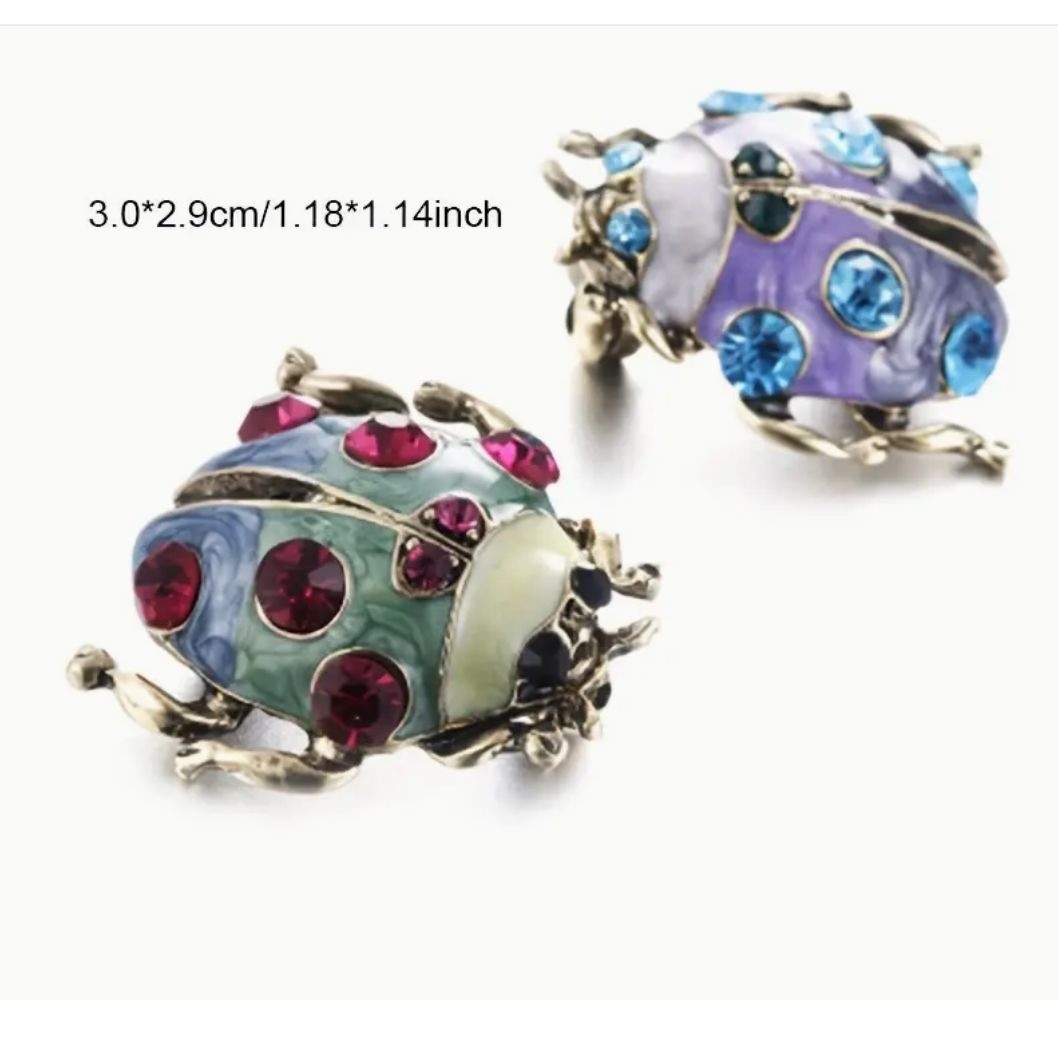 Lavender Violet Enamel Beetle Blue Crystals Gold Tone
