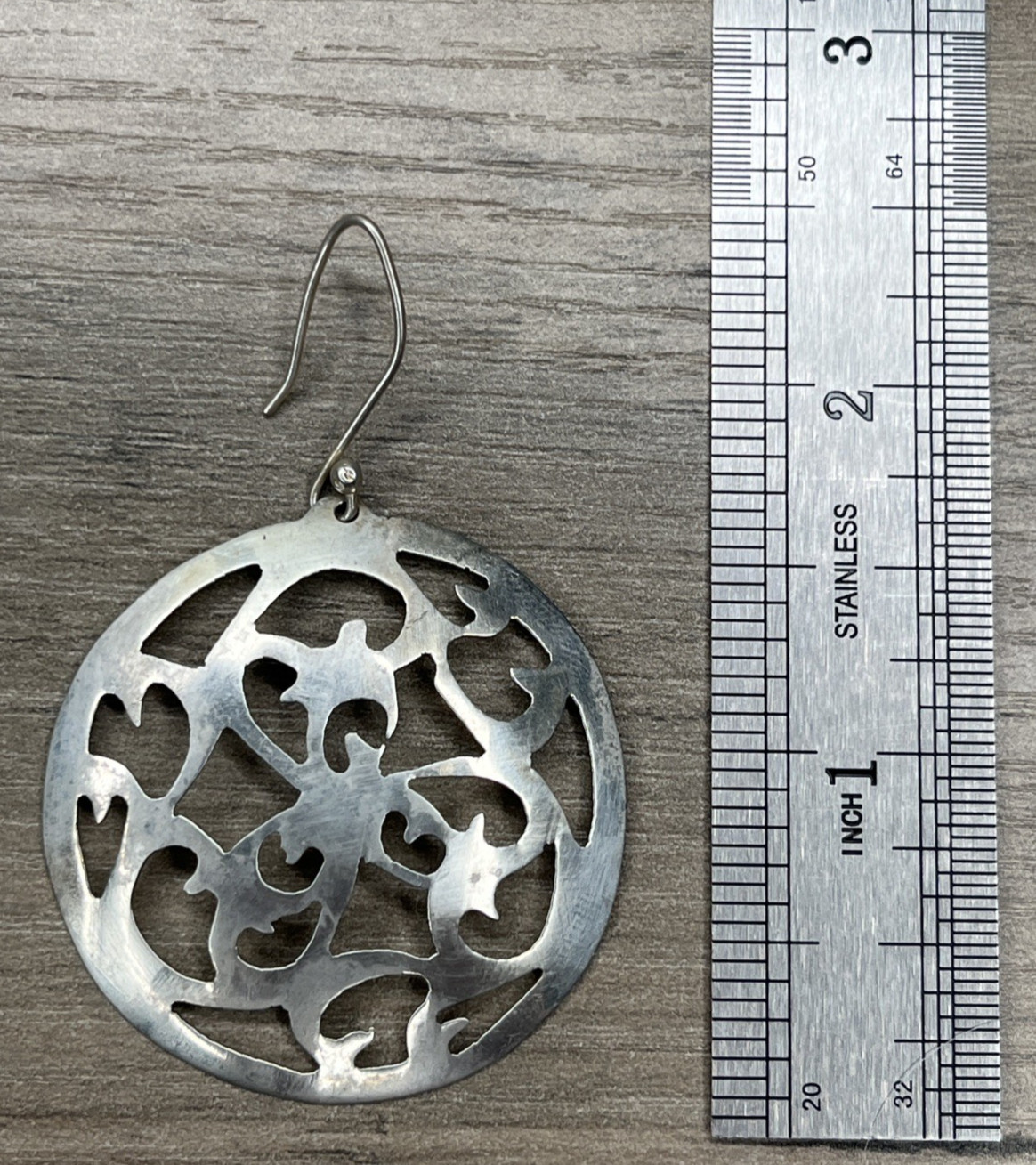 Signed ATI Mexico Sterling 925 Openwork Round Dangle Hook Statement Earrings VTG