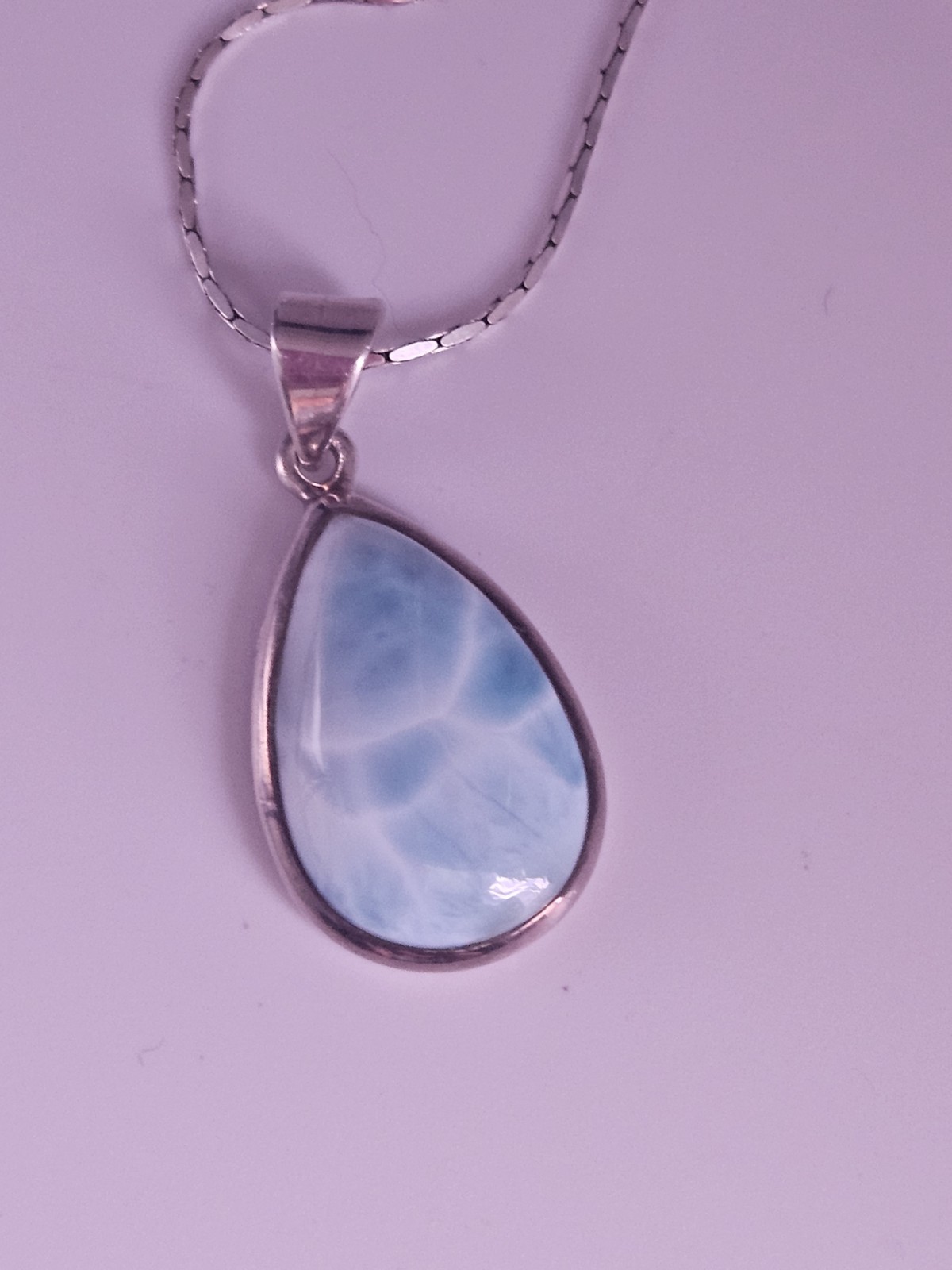 Vintage 925 Sterling Silver Natural Larimar Pendant Necklace 16″