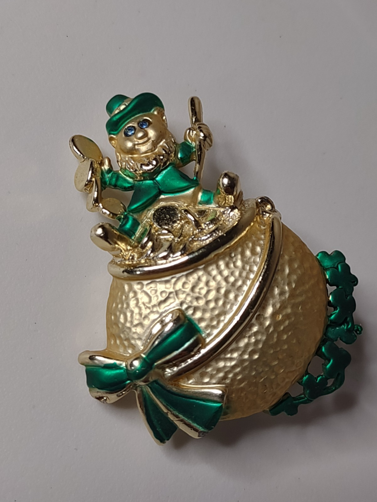 Large AJC Leprechaun With Pot Of Gold Brooch Pin