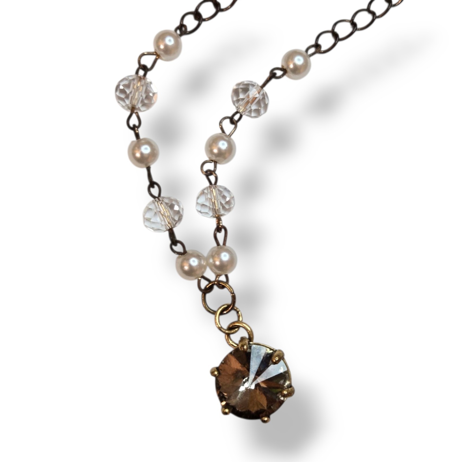 Crystal Rosary Chain Necklace Brass Tone Victorian Rhinestone McBling Y2k 8