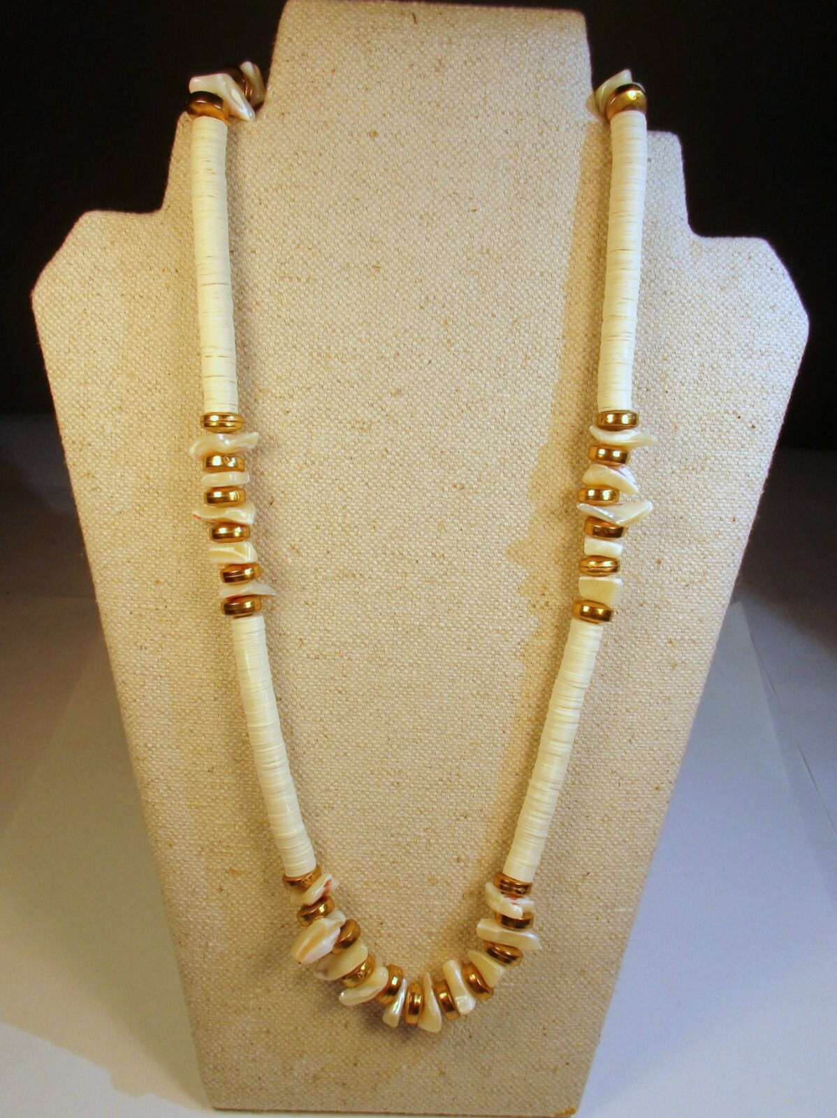Vintage Kenneth Lane Signed Puca Shell Necklace Accented with Golden Beads
