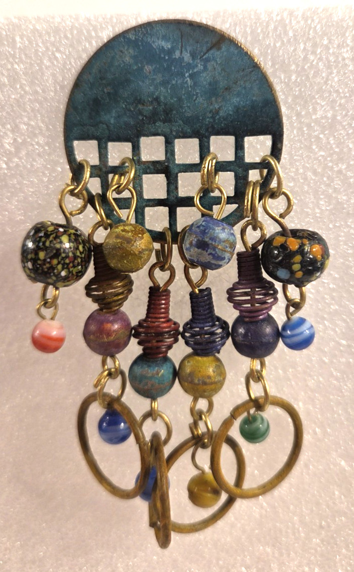 Vintage Boho Rustic Dangle Drop Post Earrings Mixed Metal Geometric Design