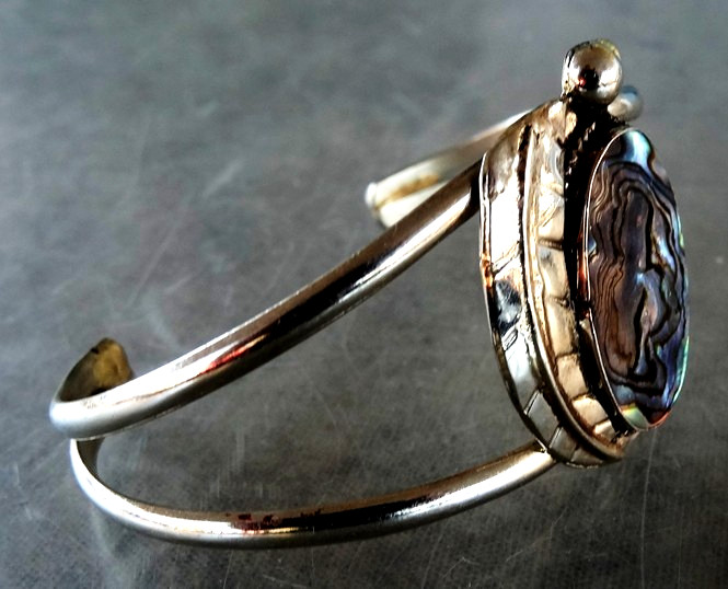 Vintage Mexico Silver Paua Abalone Southwest Cuff Bracelet