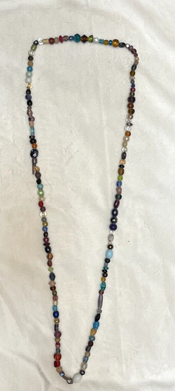Vintage Glass Stone Bead Necklace Gemstone Beaded Colorful Boho