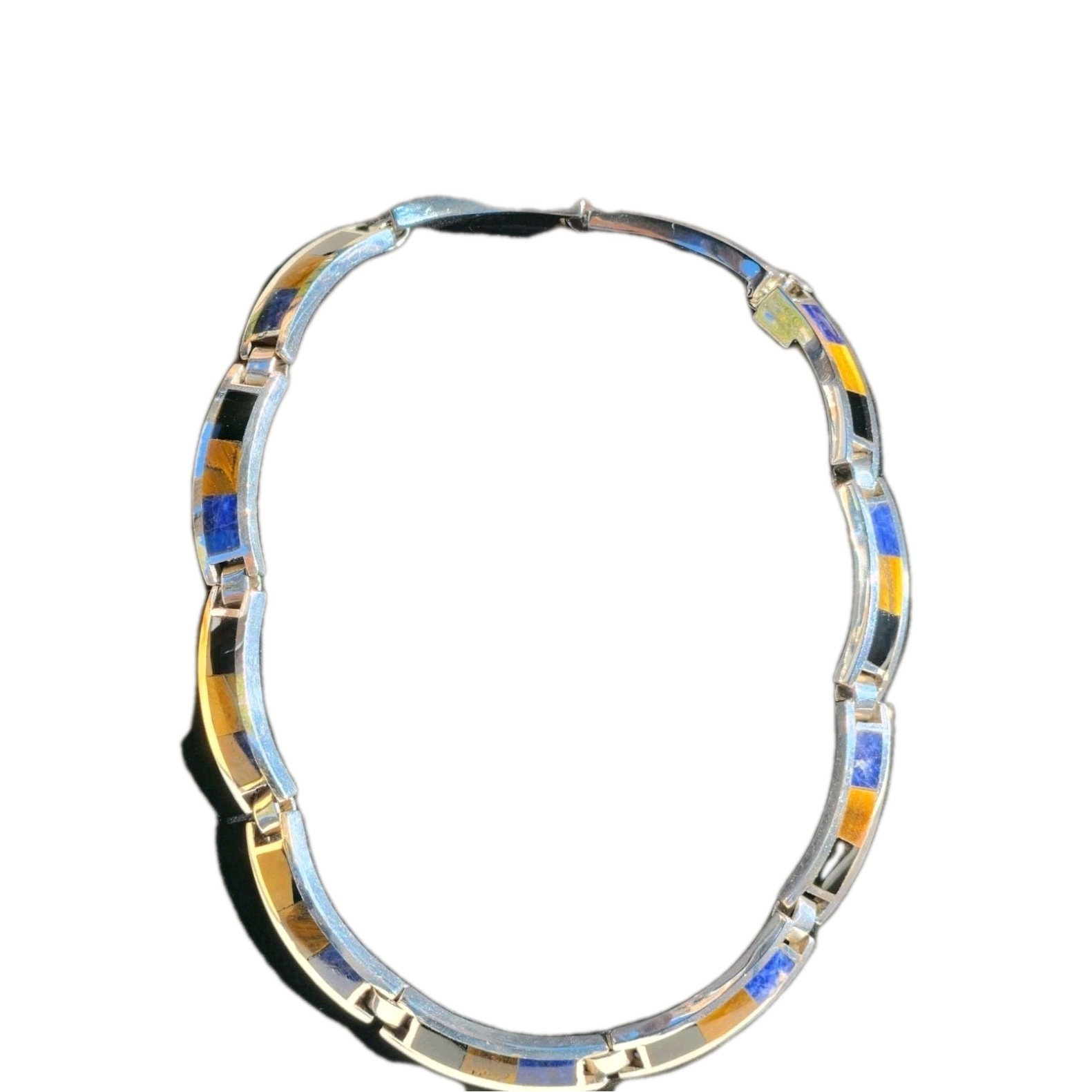 TAXCO Vintage 925 Sterling Silver 16.5″ Multi-Stone Inlay Necklace 114.85g TW