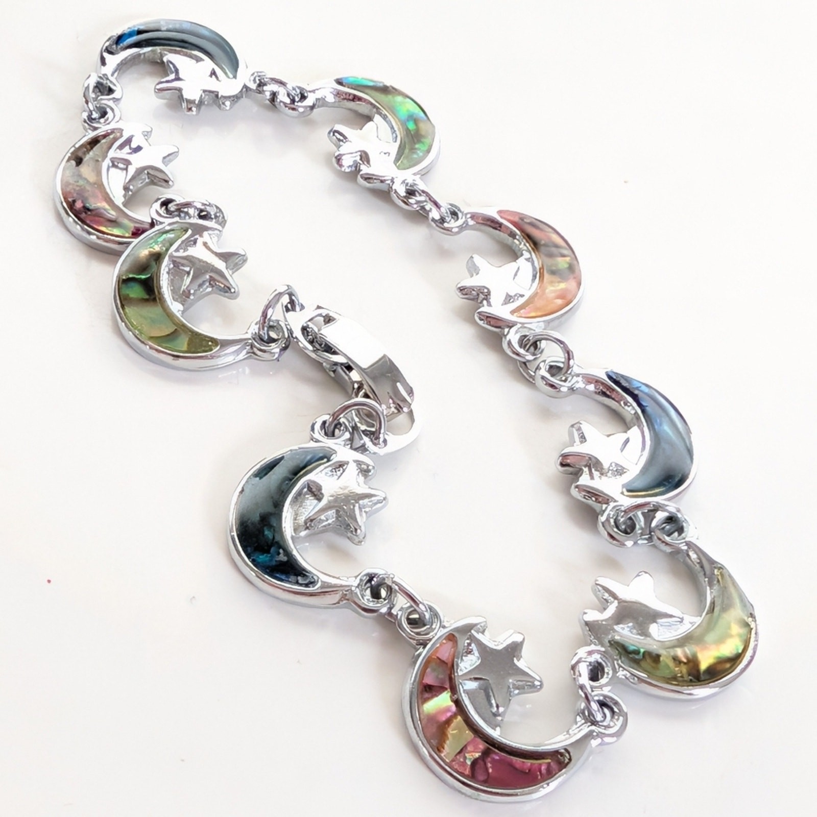 Vintage Y2K 2000s Celestial Boho Moon Star Dyed Abalone Shell Bracelet
