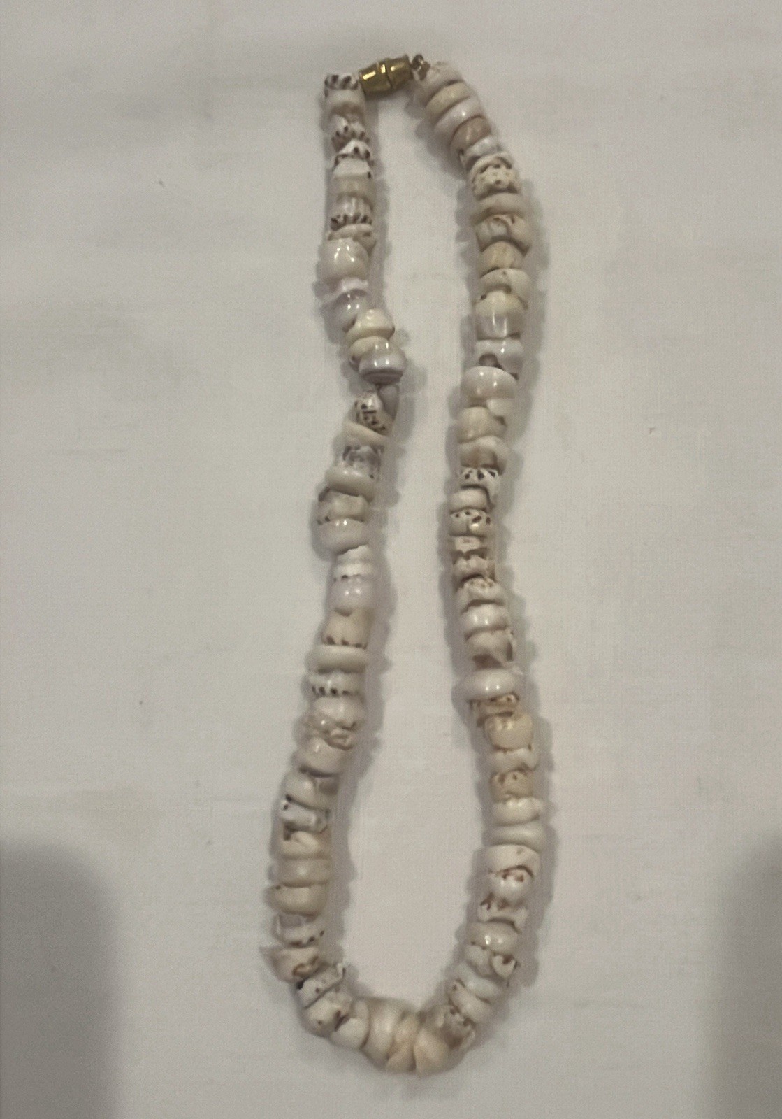 Vintage Puka Shell Necklace 16” White/Brown • Barrel Clasp. Beachy Surfer Vibe!