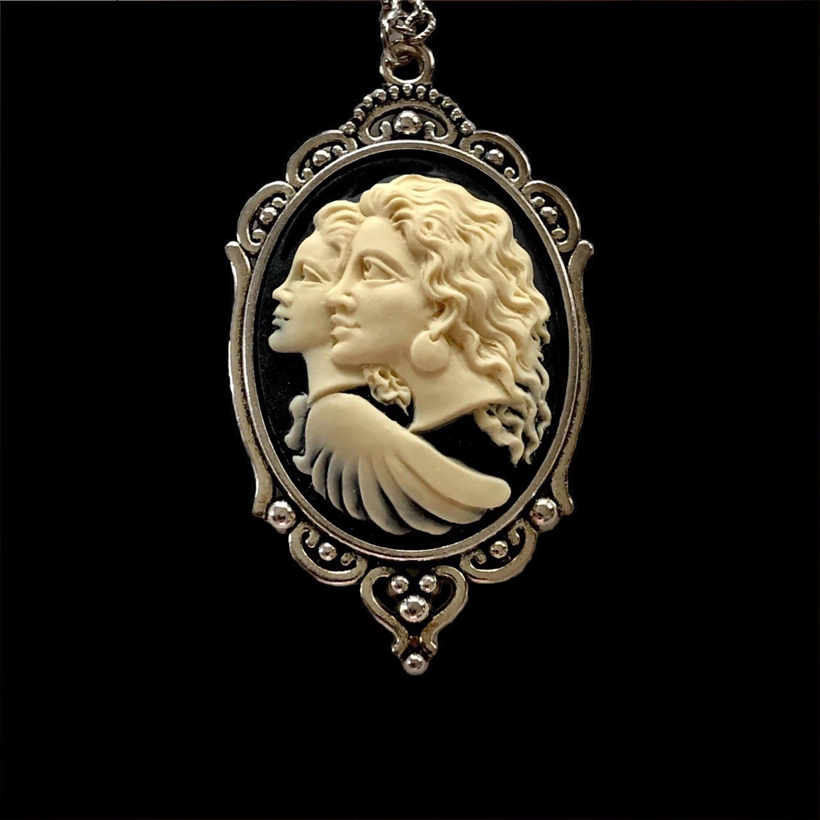 Sisters, Family, Friends, Mother & Daughter Cameo Necklace, Memorial Angel Wing