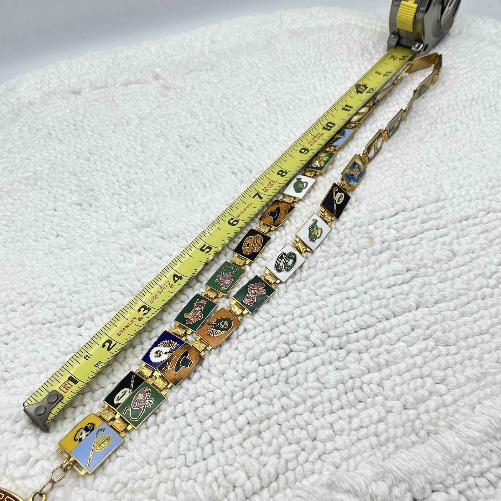 Vintage Bug Co Souvenir Necklace Cloisonné Medallion Various Scenes 30″ READ