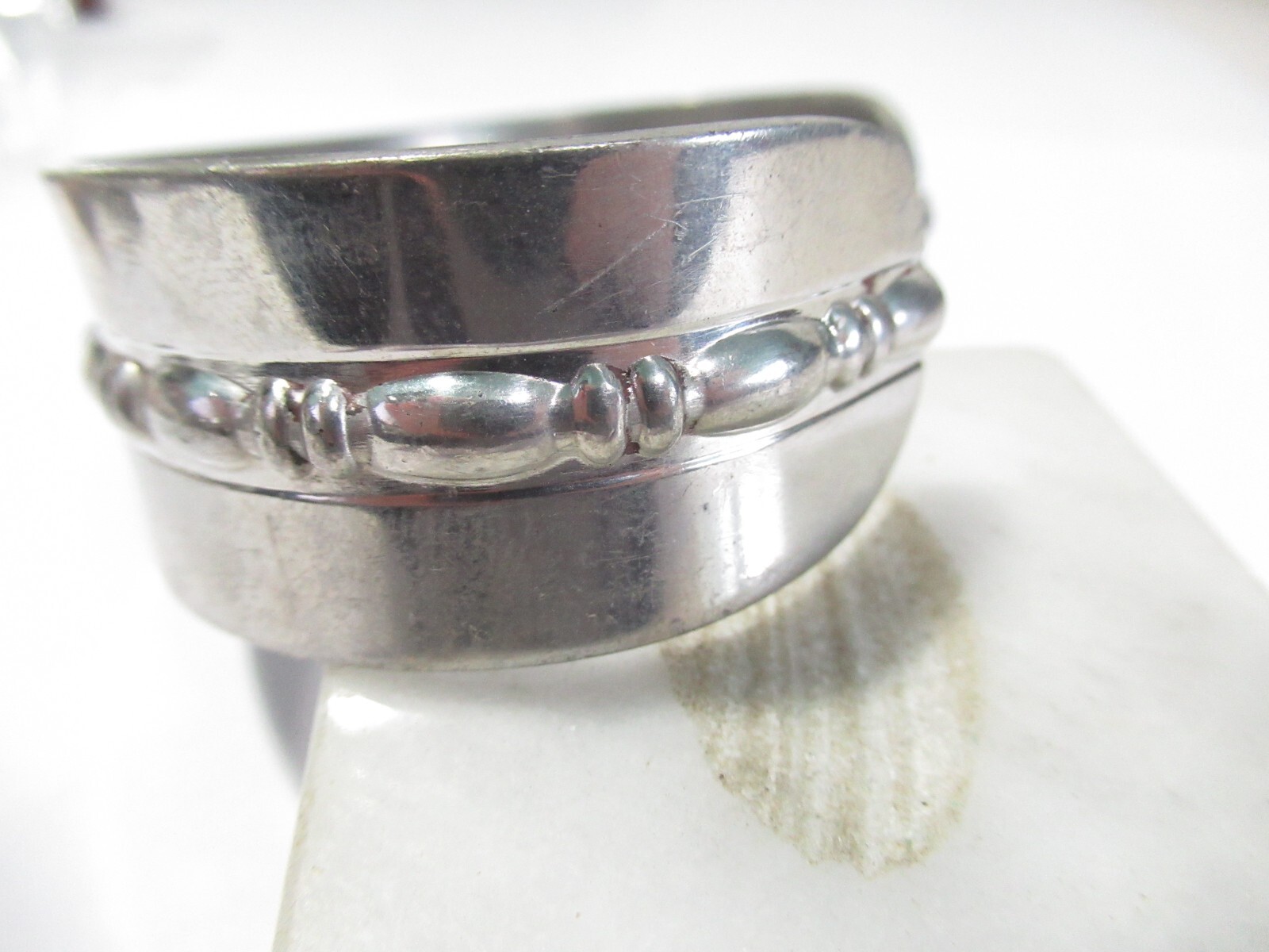Mens or Large Size Cuff Bracelet Silver Tone Signed Garden Pewter