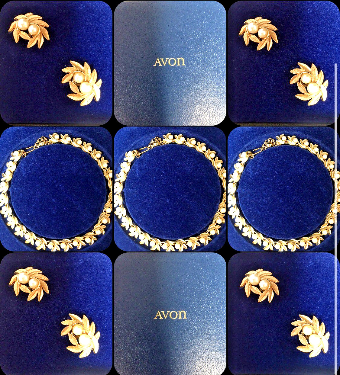 1971 VTG Avon Evening Creation Flower Simulated Pearl Necklace Earrings Box Set