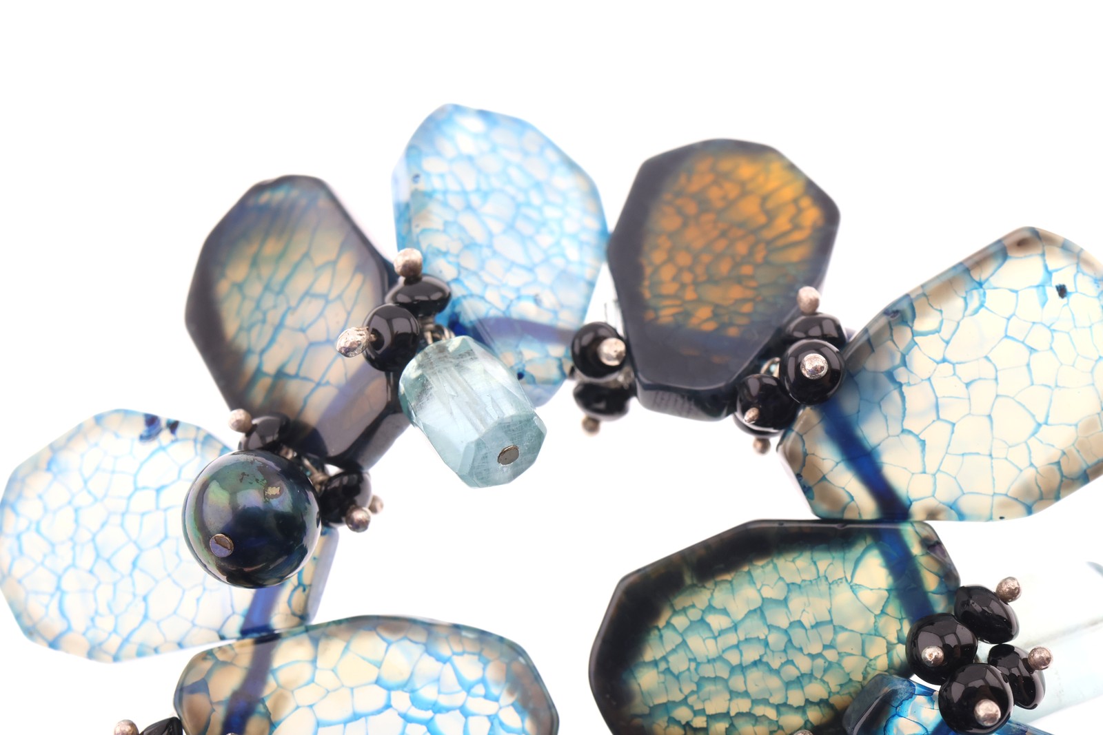 Amy Kahn Russell Sterling Silver Agate Onyx Stretch Bracelet