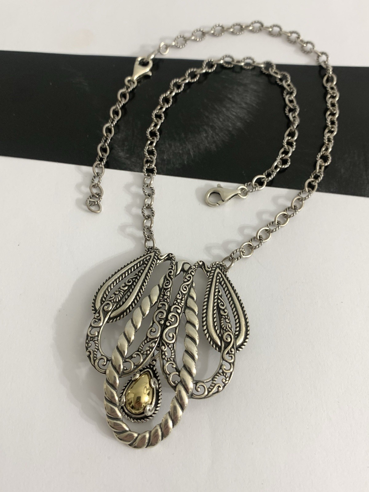 Carolyn Pollack 925 Sterling Silver Rope Design Pendant Necklace Signed Vintage