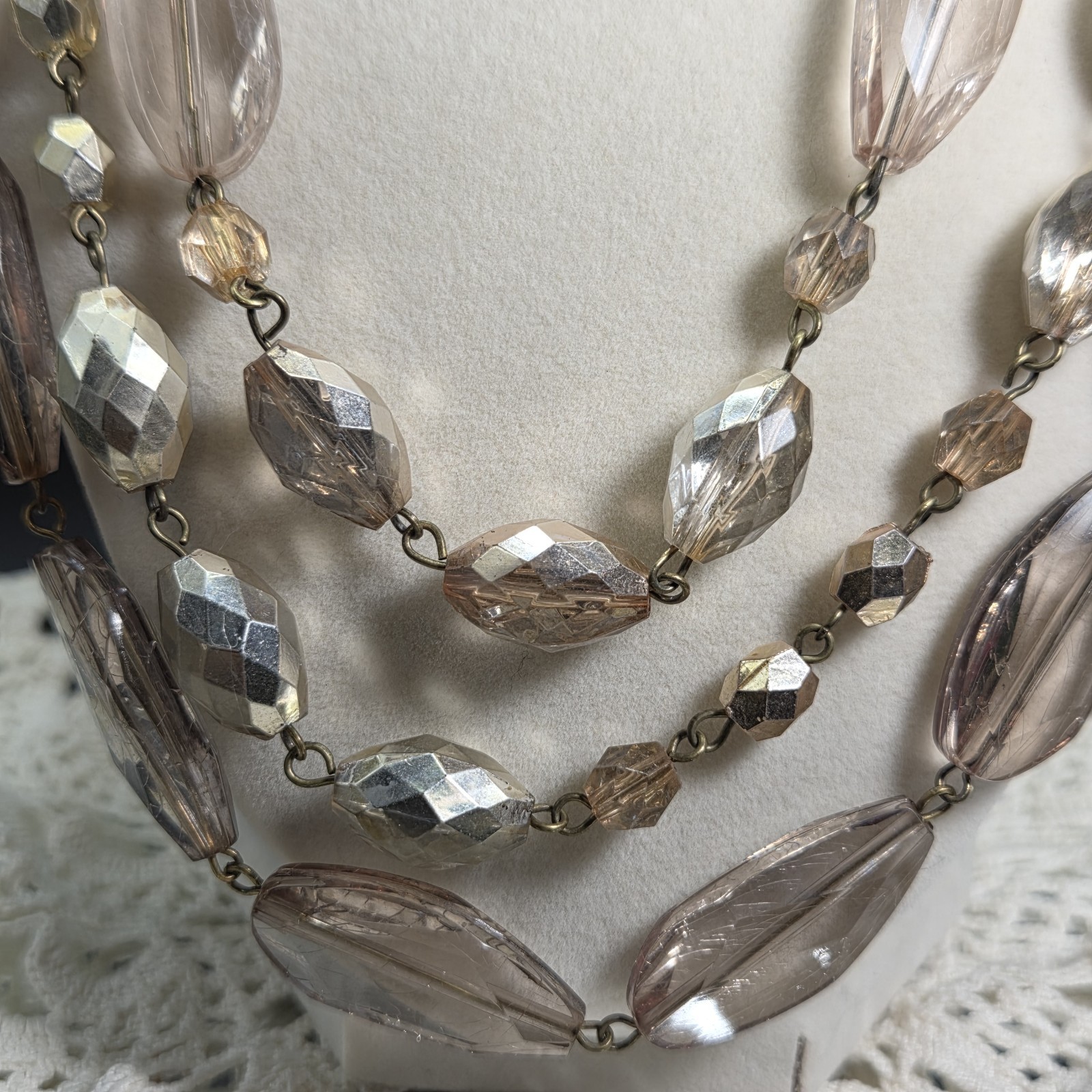 Fabulous Vintage Faceted Lucite Multistrand Statement Necklace Pastel Large Gems